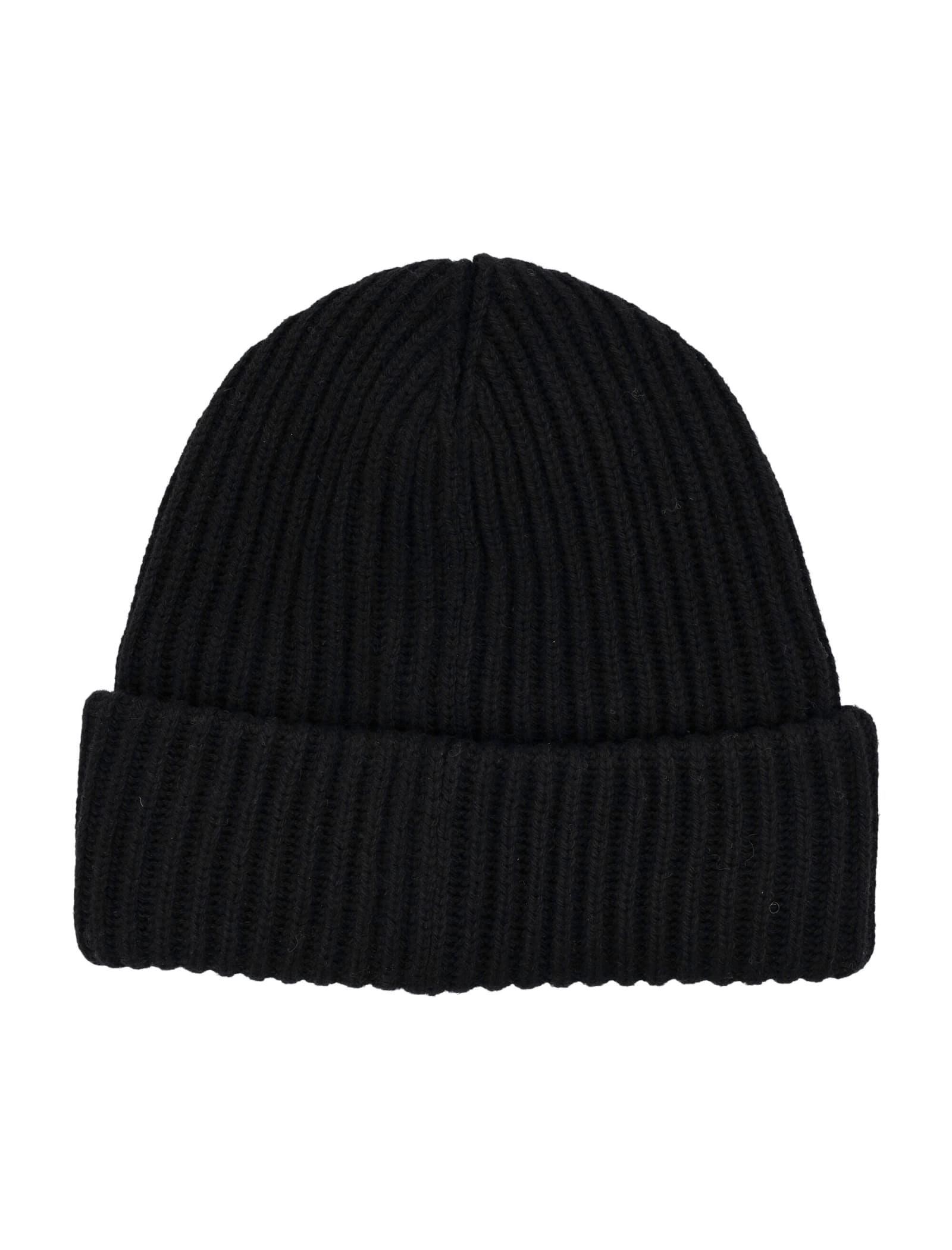 Ganni Ribbed Wool Logo Beanie In Black