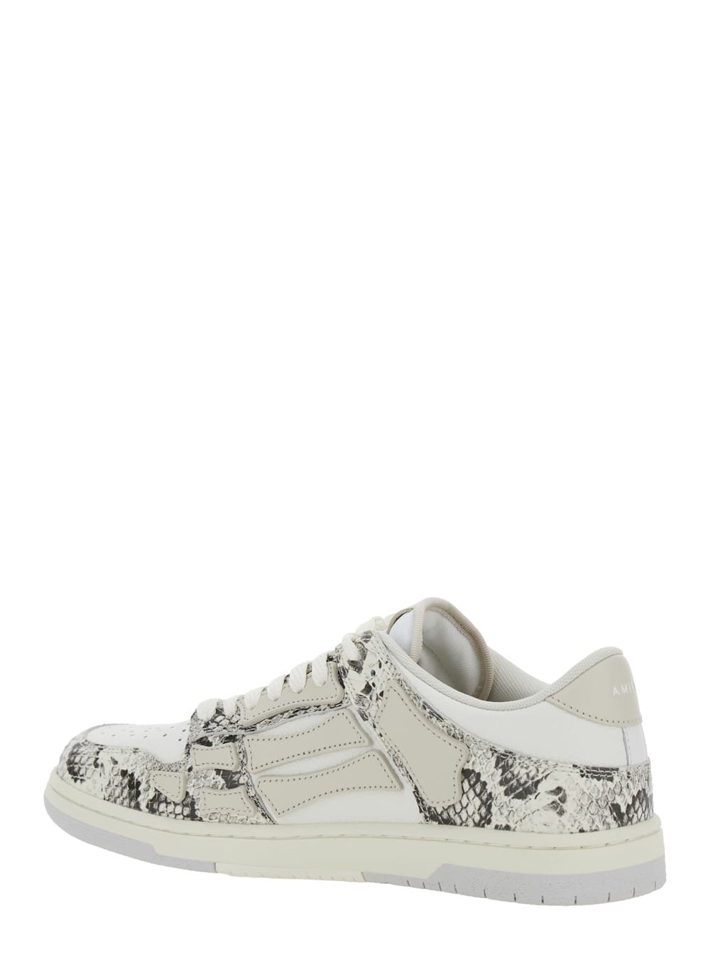 Shop Amiri Skull Grey Low Top Sneakers With Skull Patch In Snake Printed Leather Man