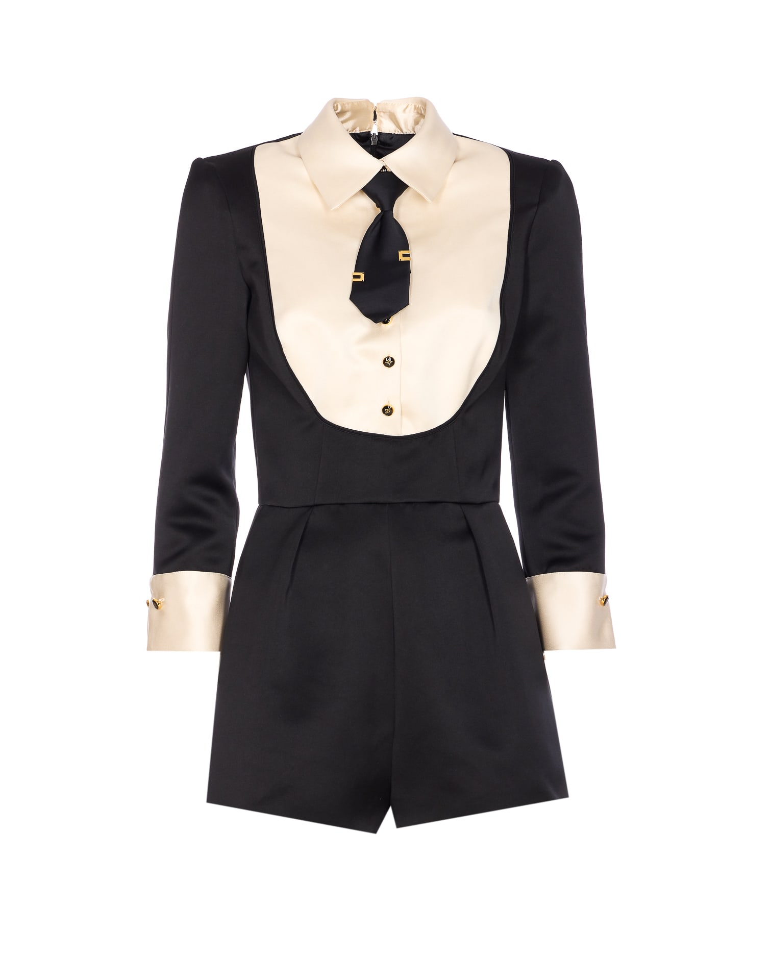 Elisabetta Franchi Suit With Contrasting Collar And Long Sleeves In Black