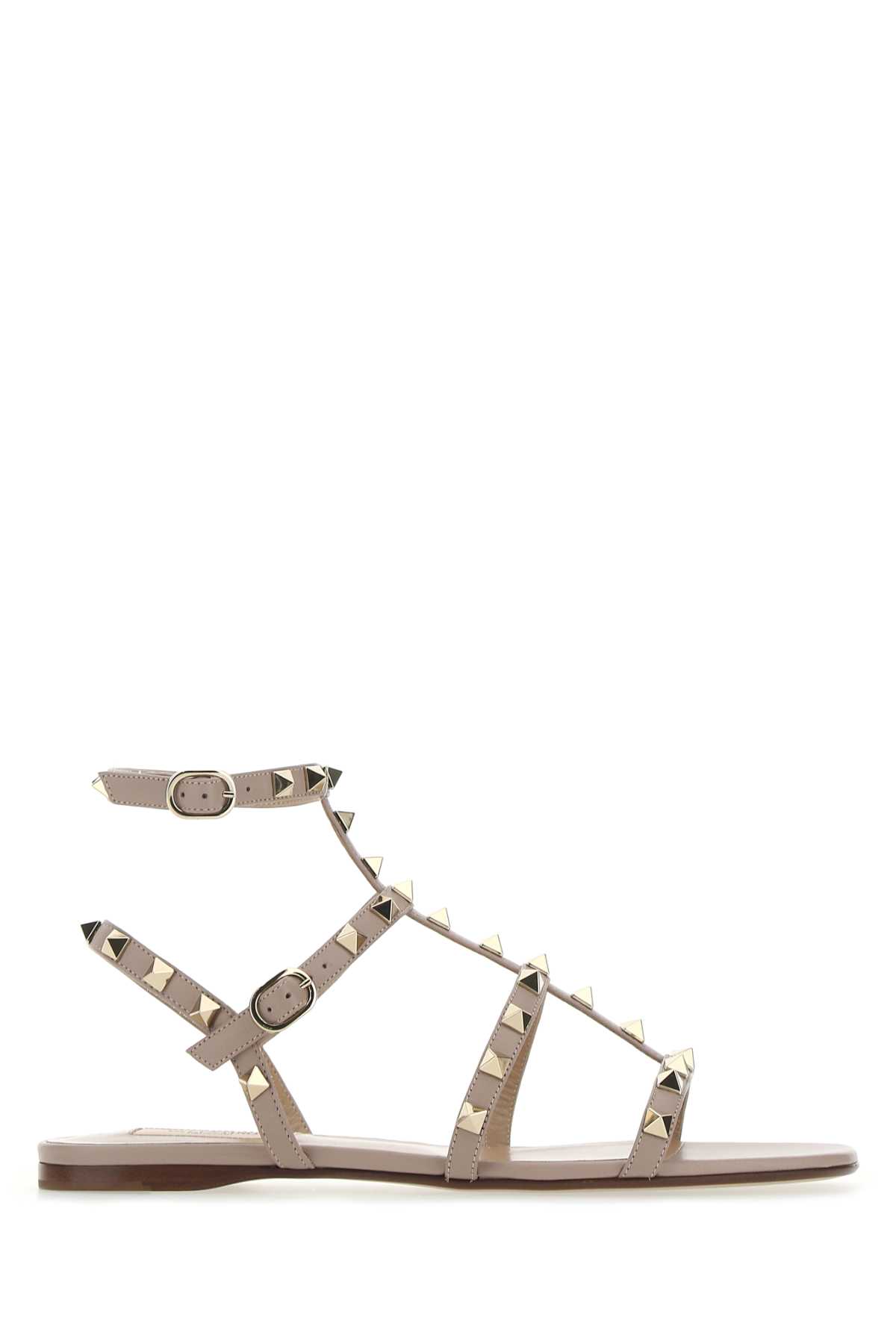Shop Valentino Antiqued Pink Leather Rockstud Sandals In Poudre