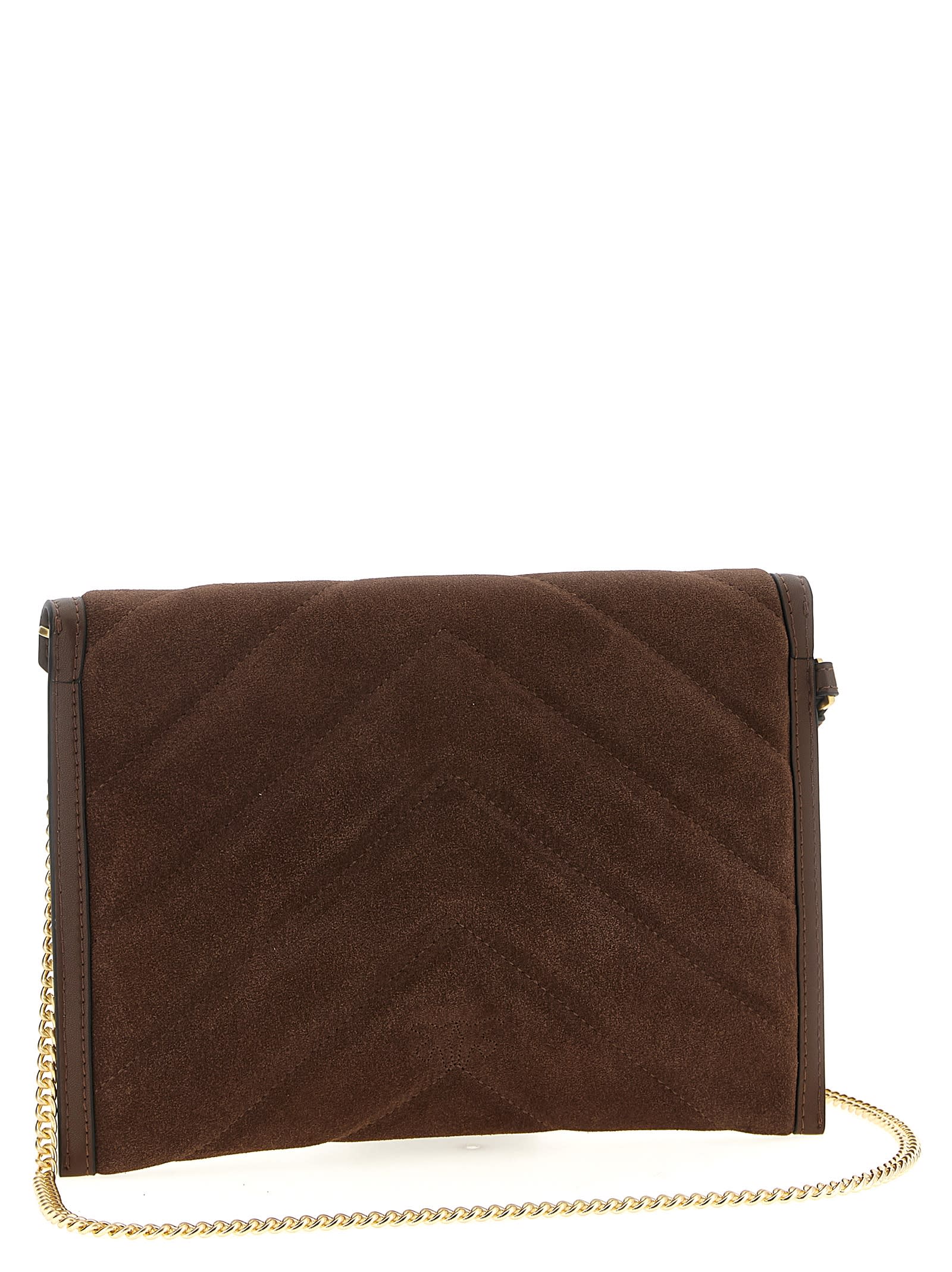 Pinko Quilted Suede Clutch With Leather Accents In Brown