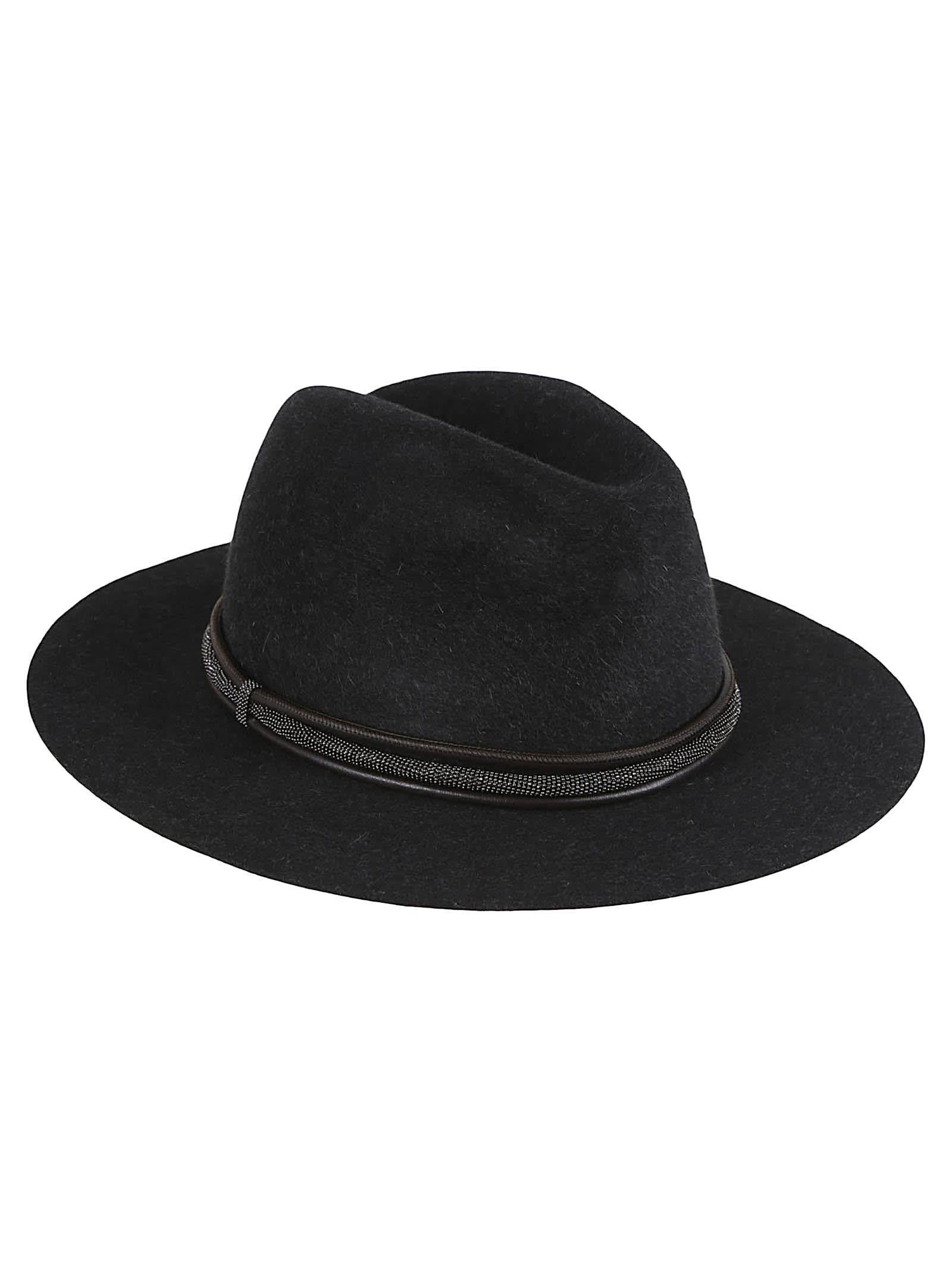 Brunello Cucinelli Leather Hat Featuring Jewel Embellishment In Black