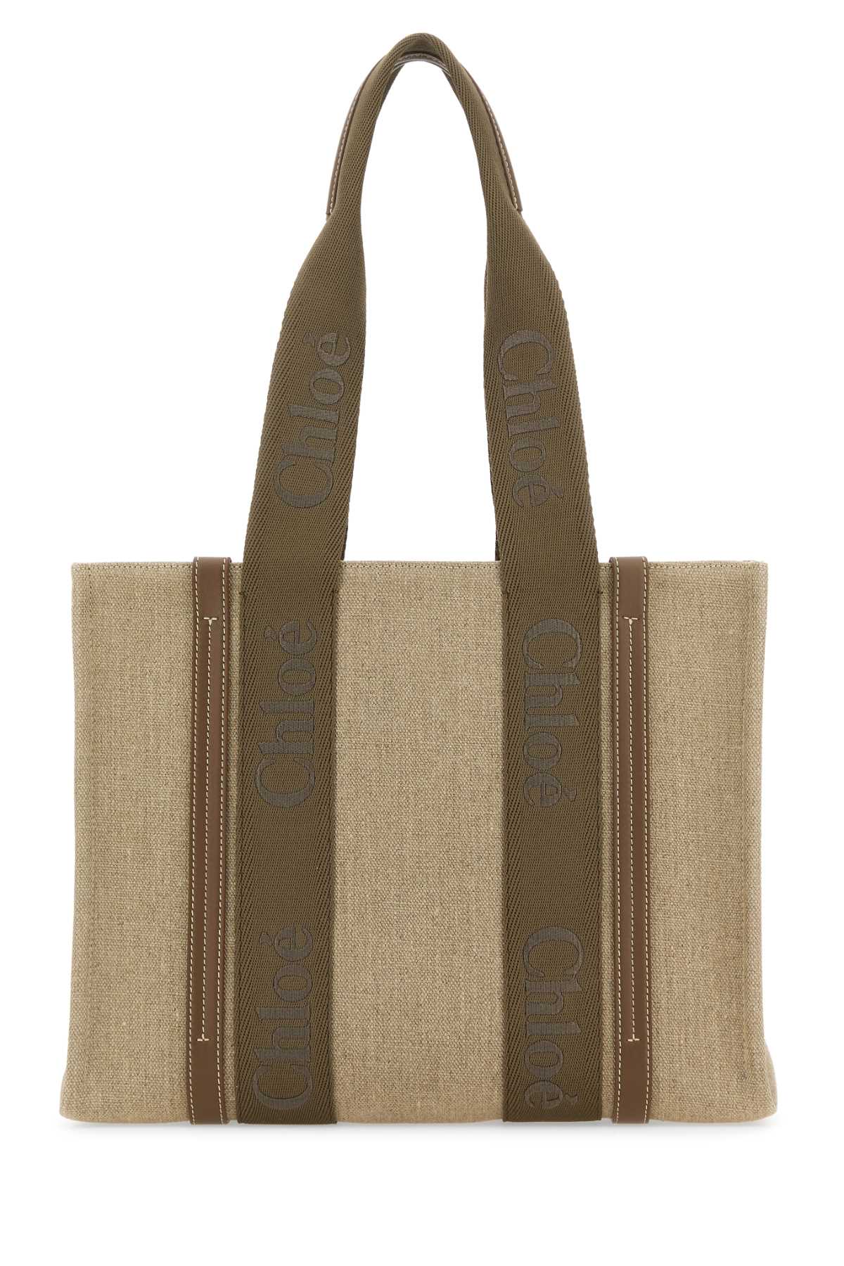 Shop Chloé Multicolor Linen Woody Shopping Bag In Darknut