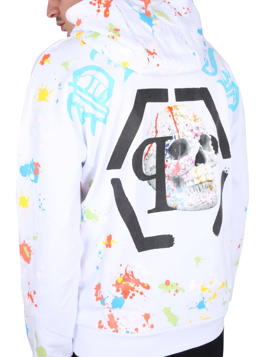 Philipp Plein Graphic Print Hoodie Multicolor Splatter In White