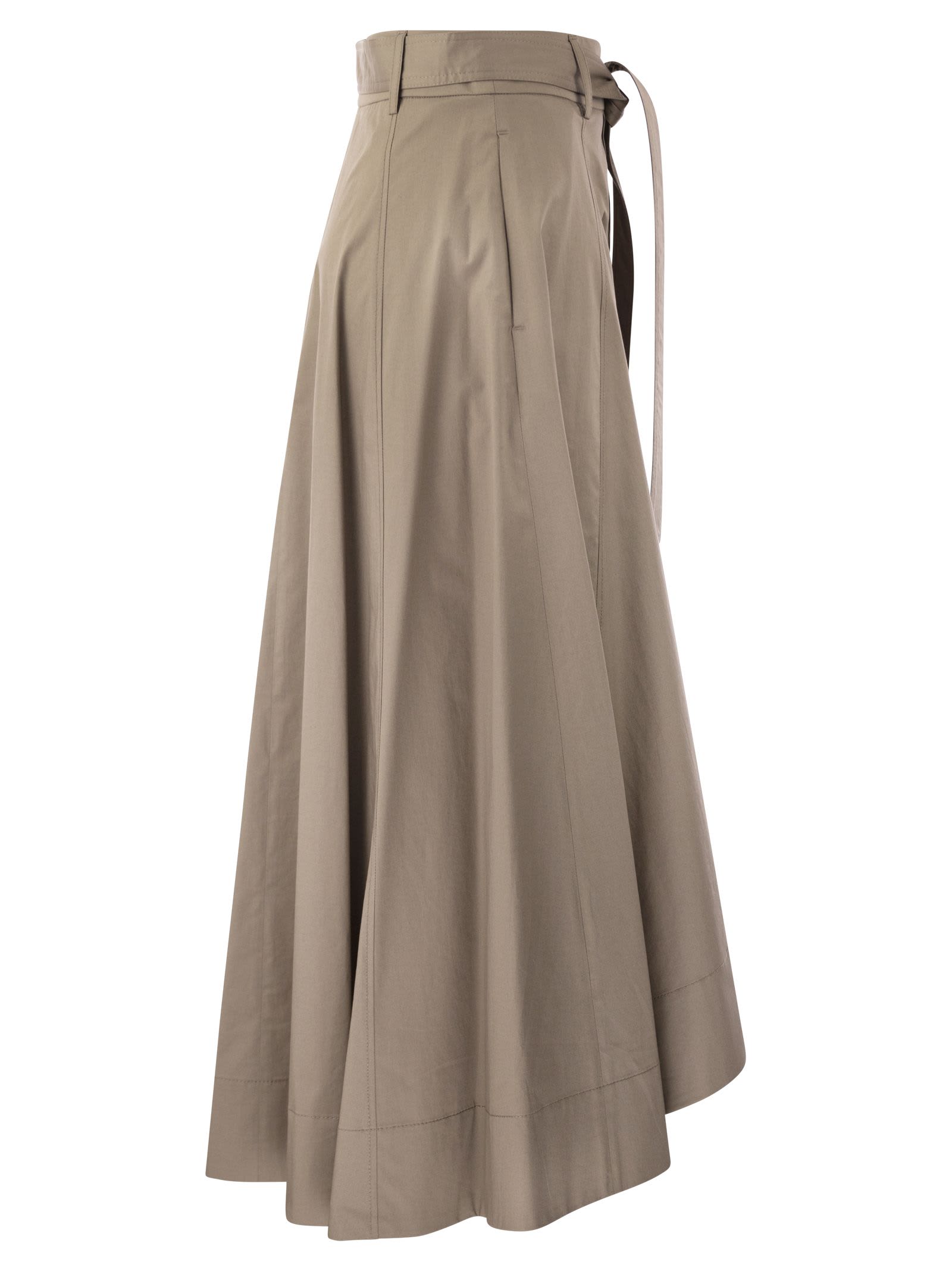 Shop Peserico Long Skirt In Lightweight Stretch Cotton Satin In Beige