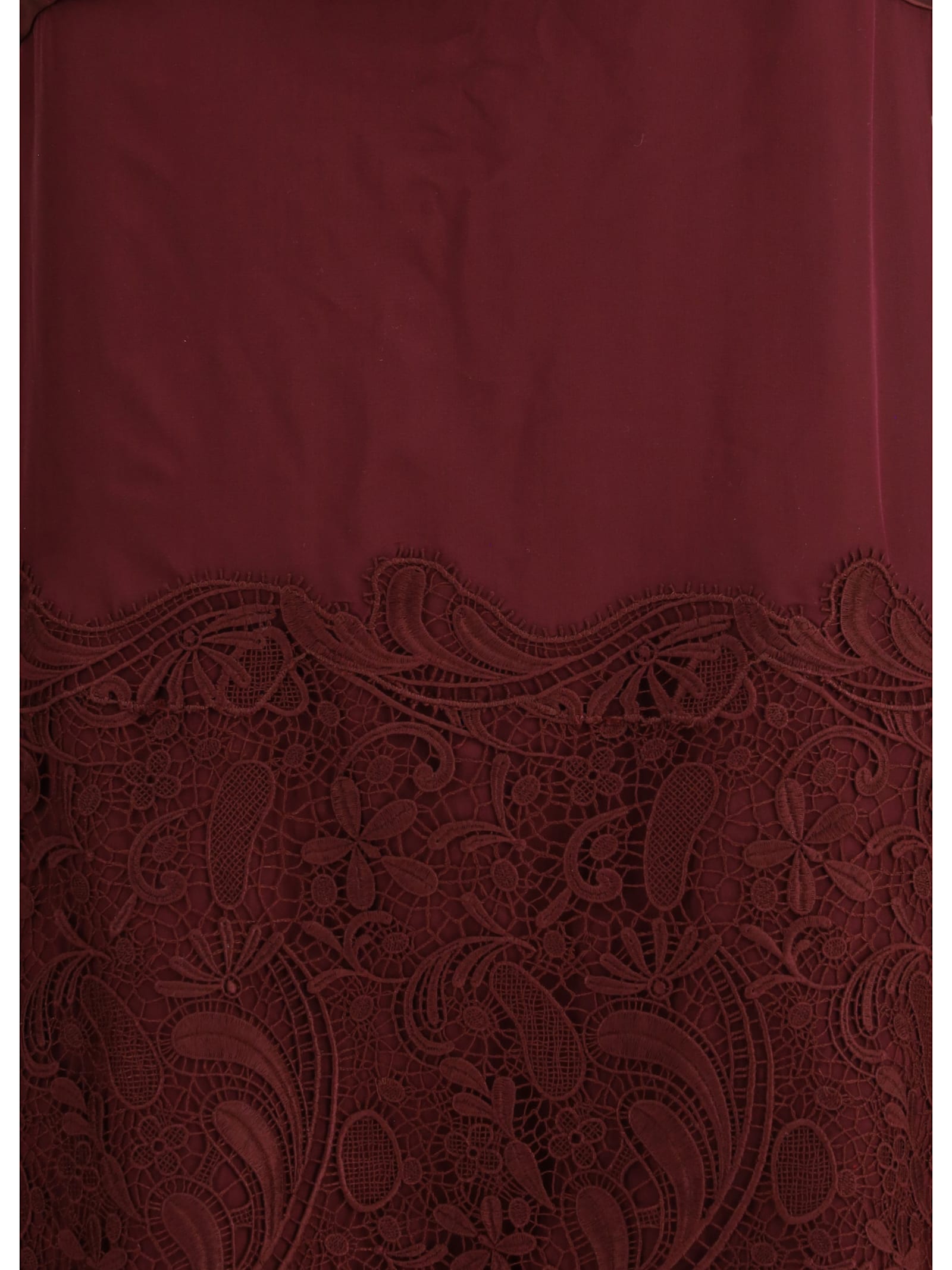 Ferragamo Cowl-neck Lace-insert Midi Dress In Burgundy