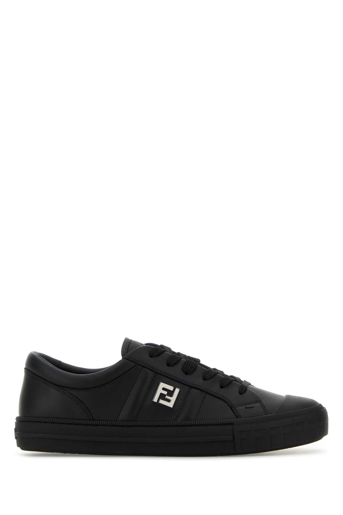 Shop Fendi Black Leather Domino Sneakers In Nero