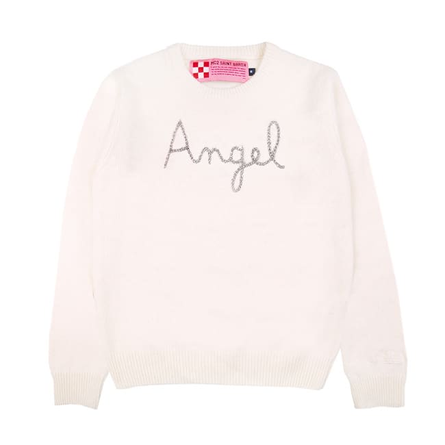 MC2 Saint Barth Girl White Sweater Angel Wings Embroidery