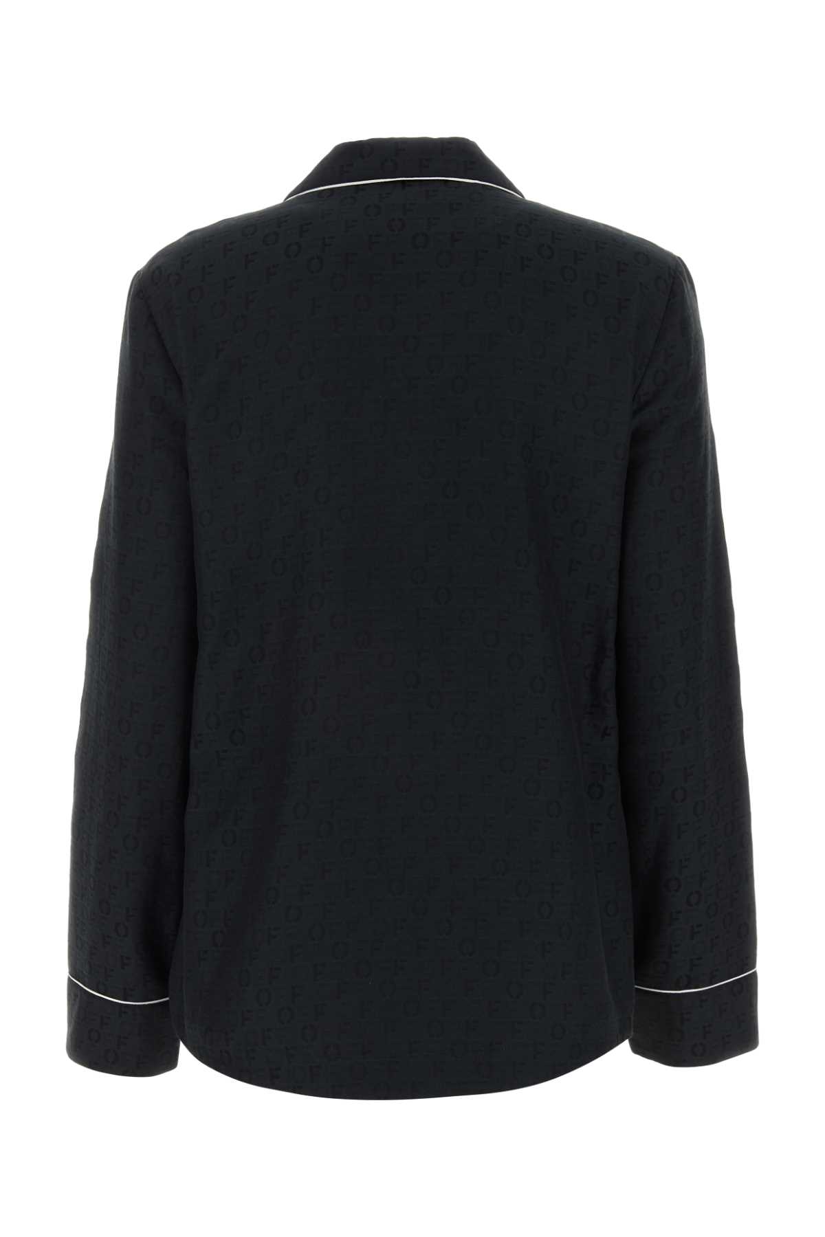 Shop Off-white Embroidered Silk Blend Pyjama Shirt In Blackblack