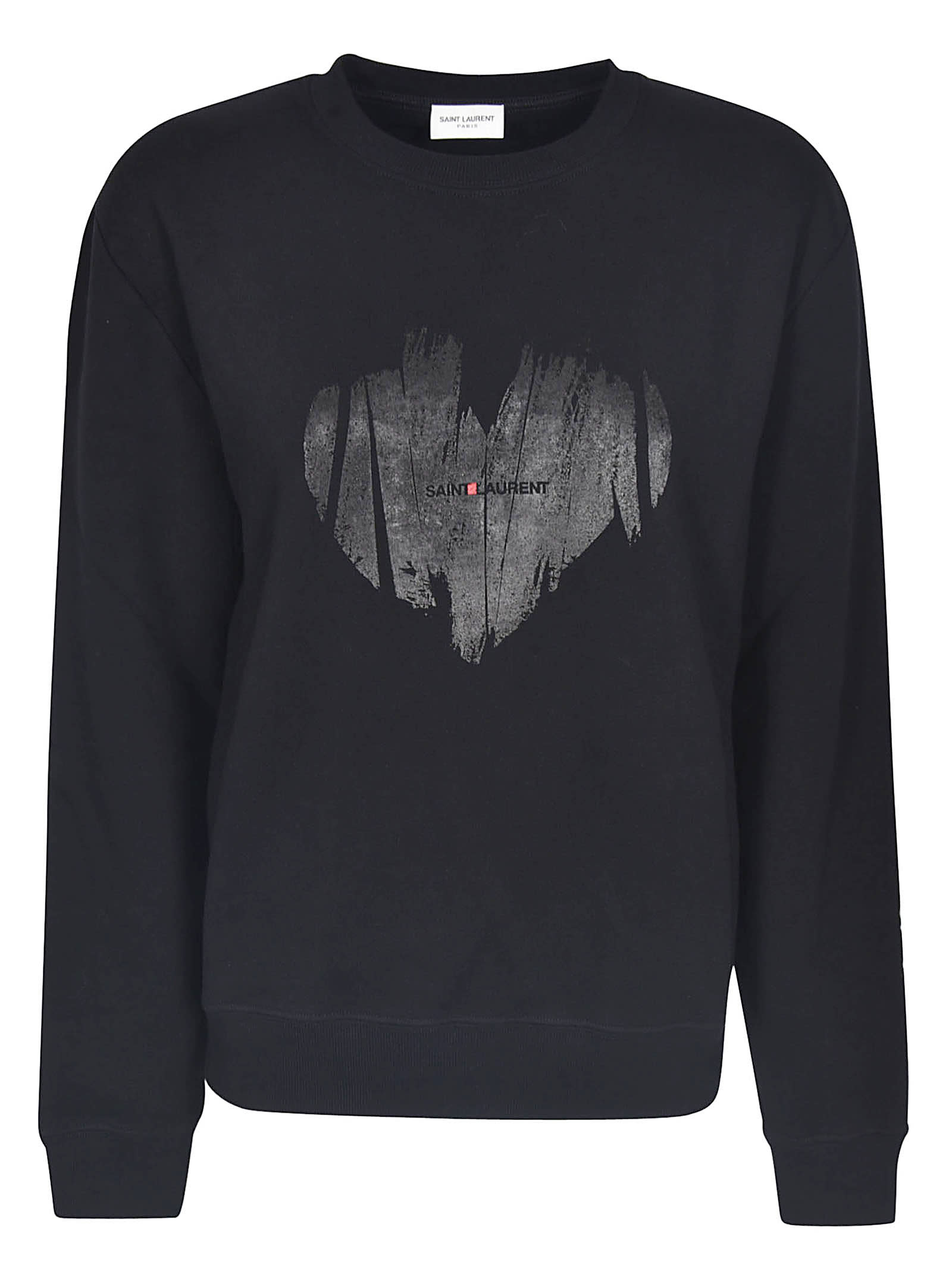 Saint Laurent Heart Logo Print Sweatshirt In Black