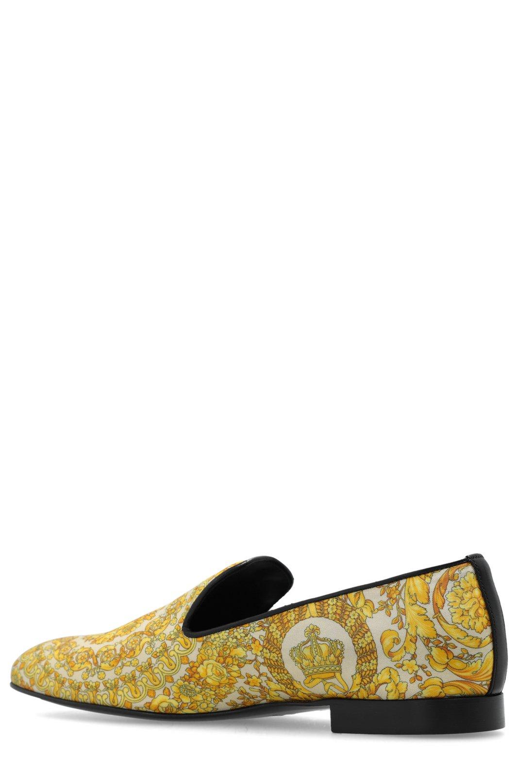 Shop Versace Barocco Printed Slip-on Loafers In Yellow