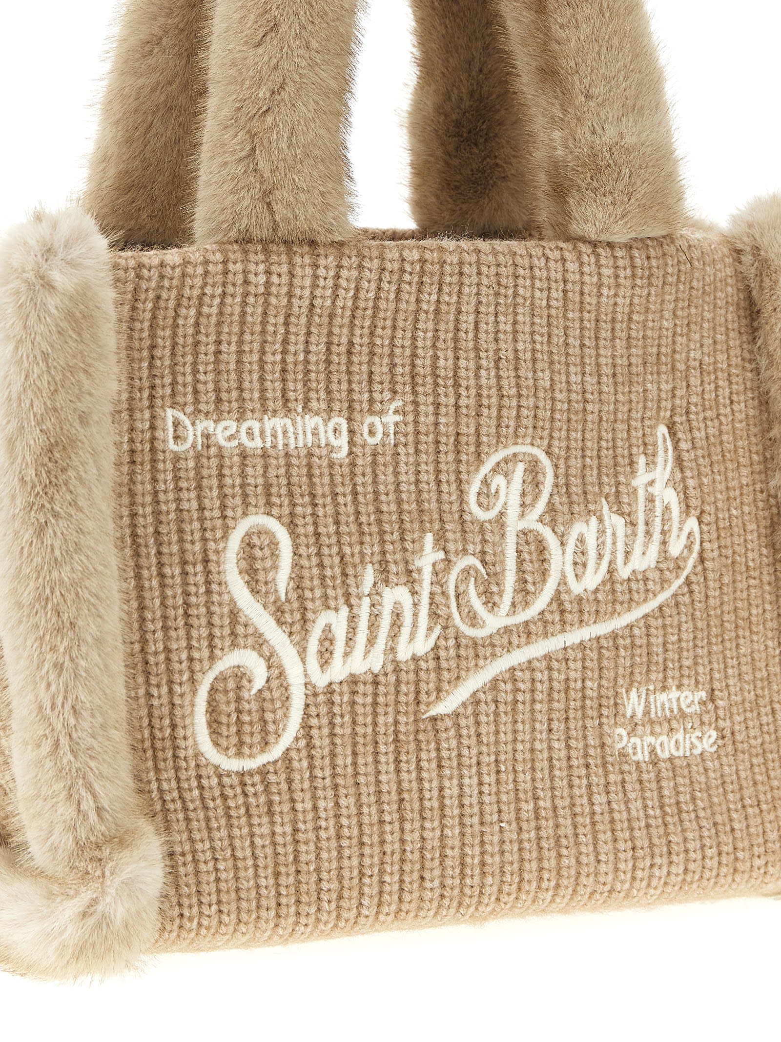 Mc2 Saint Barth Vanity Mini Shearling Rib Hand Bags Beige In Brown