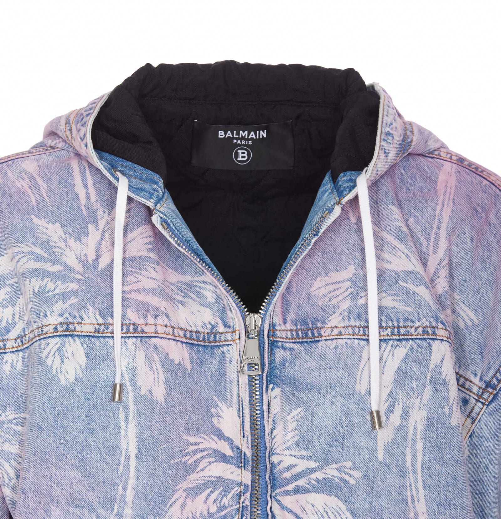 Shop Balmain Bomber Jacket With Palm Tree Print In Blue