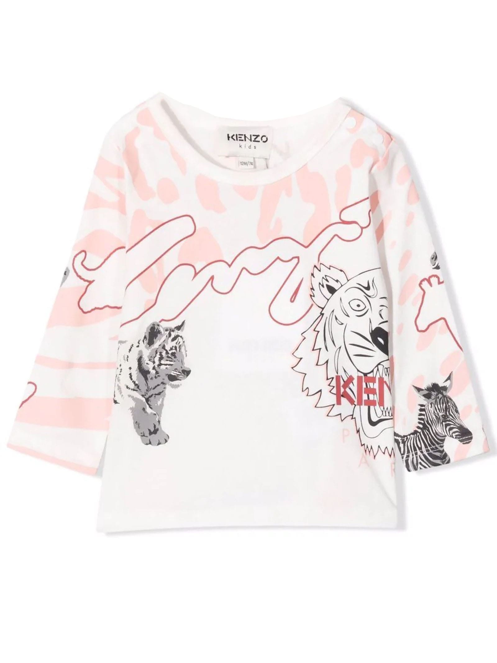 Kenzo White And Pink Organic Cotton T-shirt
