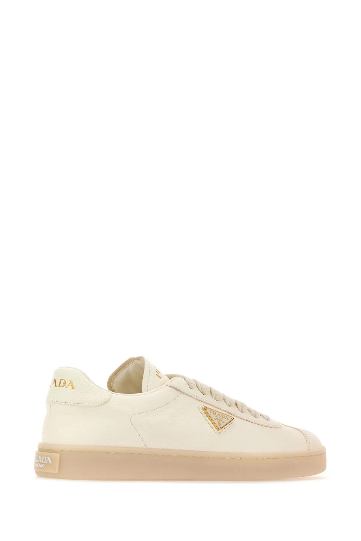 Shop Prada Ivory Leather Downtown Sneakers In Avorio