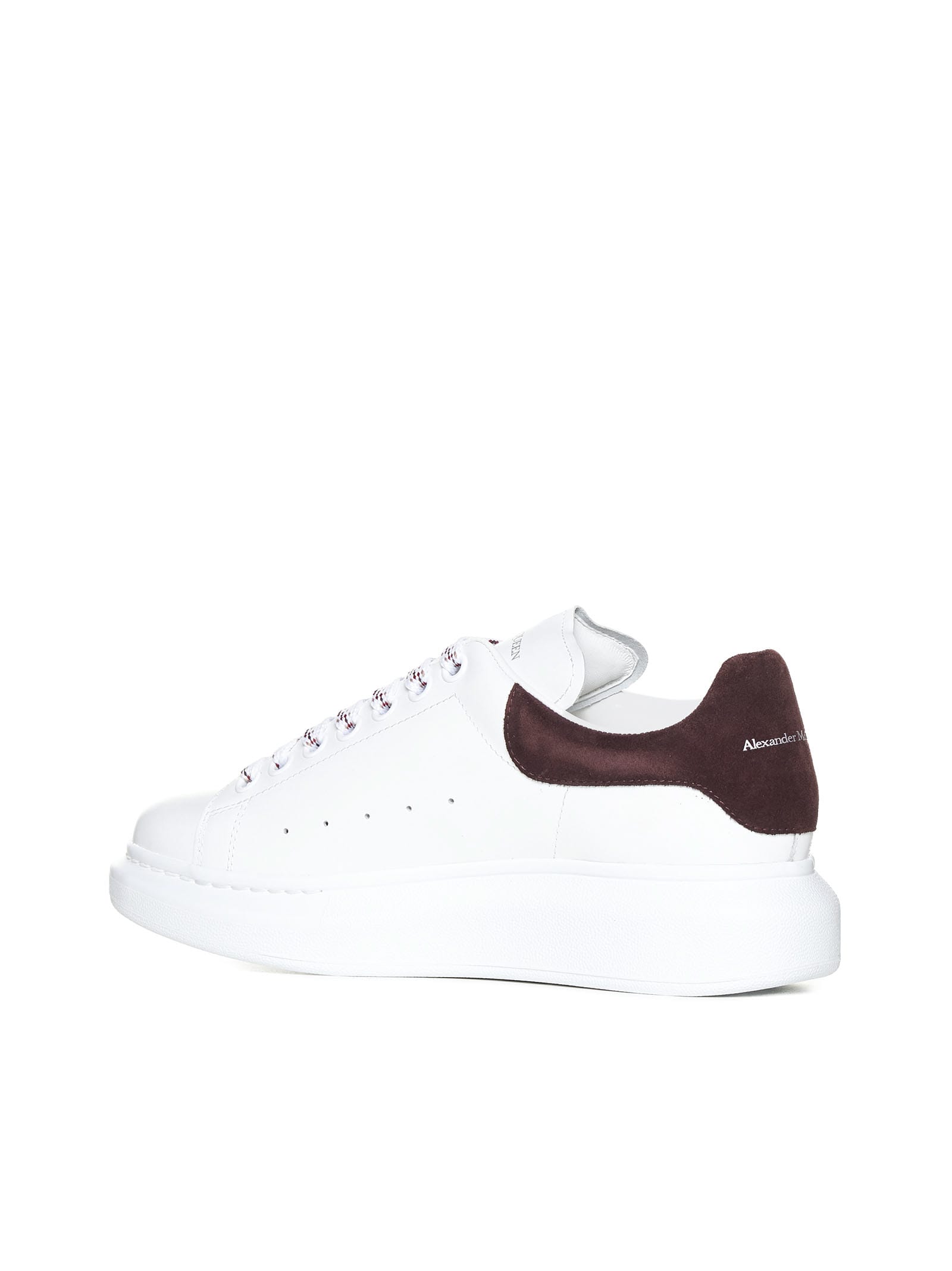 Alexander Mcqueen White Leather Sneakers With Chocolate Leather Heel In White Dark Burgundy