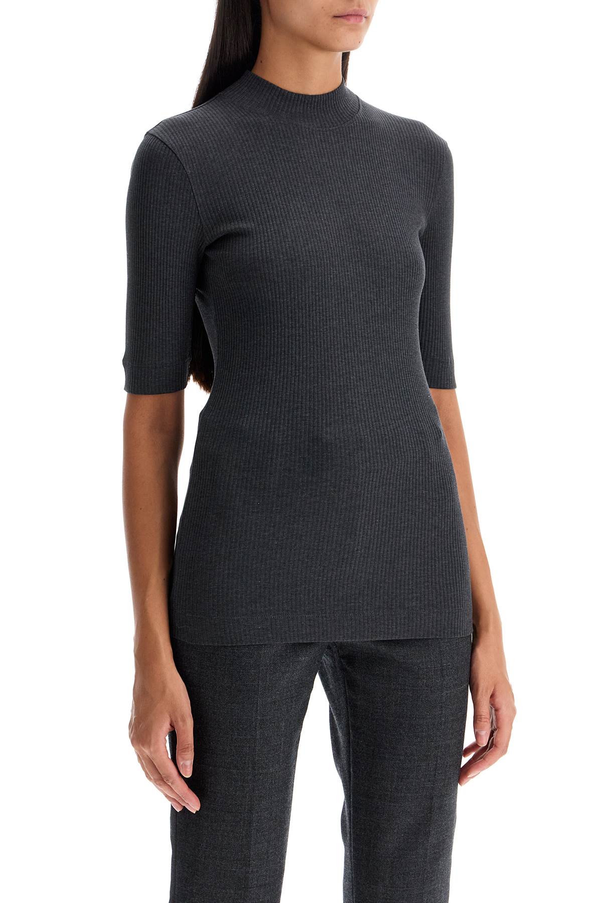 Shop Brunello Cucinelli Ribbed Jersey T-shirt For A In Antracite (grey)