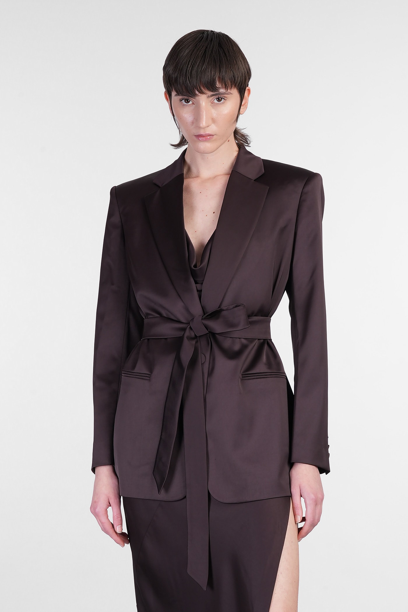 Guia With Belt Blazer In Brown Polyester