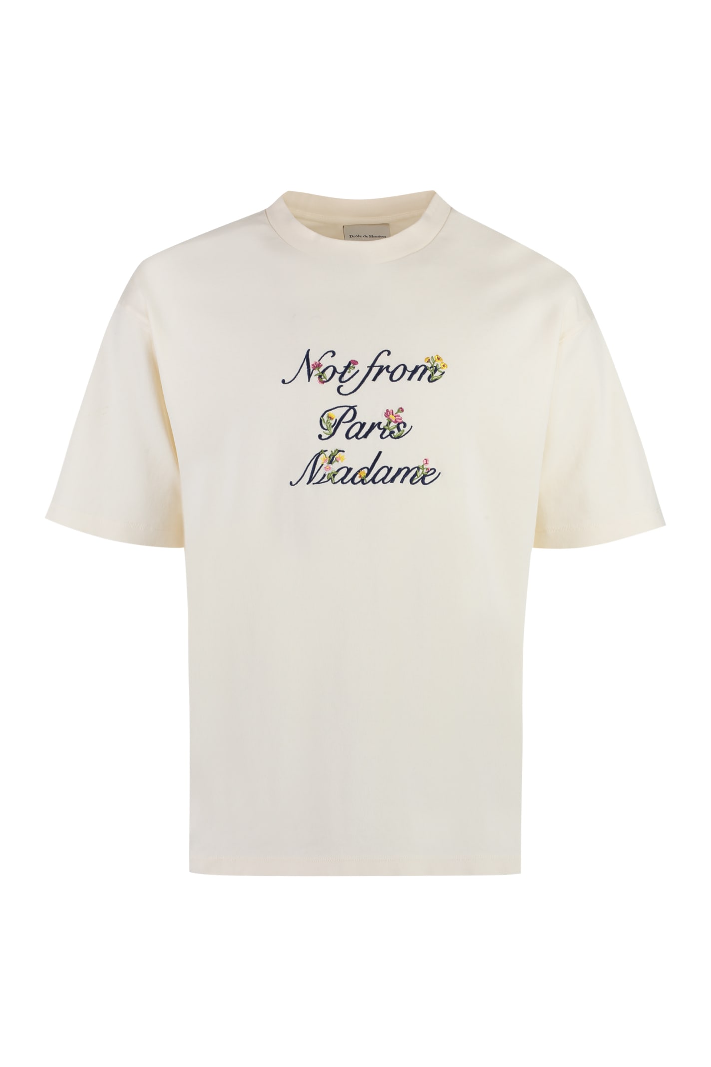 Drôle de Monsieur Slogan à Fleurs Cotton Crew-neck T-shirt