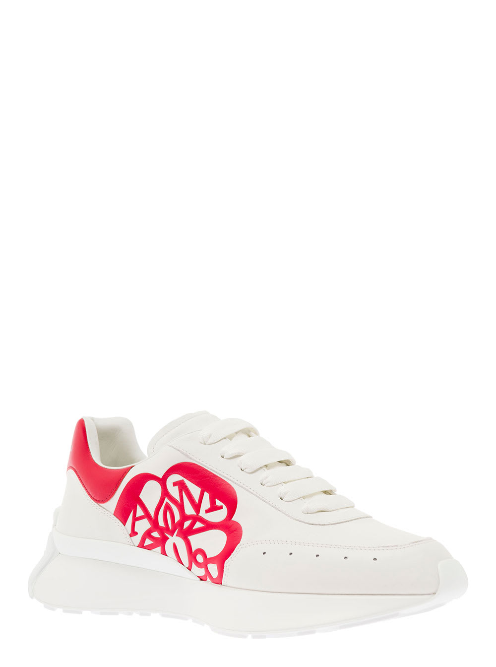 Shop Alexander Mcqueen White Sprint Sneakers With Contrast Branded Heel In Calf Leather Man