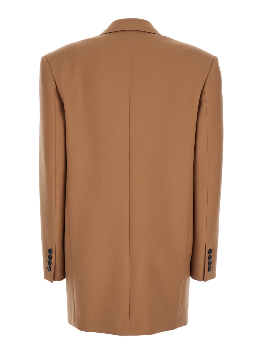 Shop Saint Laurent Beige Double-breasted Jacket With Peak Revers In Wool Woman