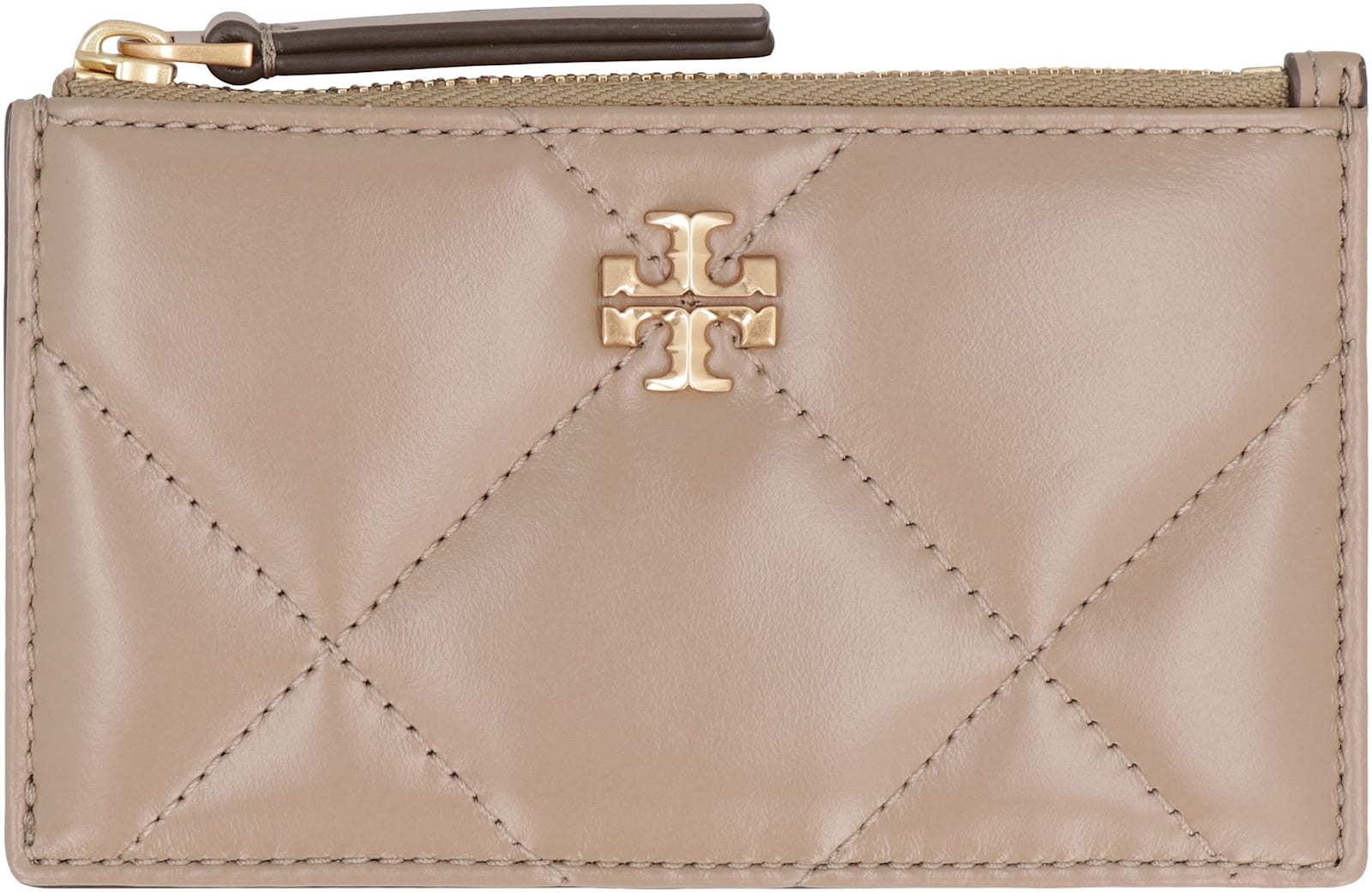 Shop Tory Burch Kira Leather Card Holder In Taupe