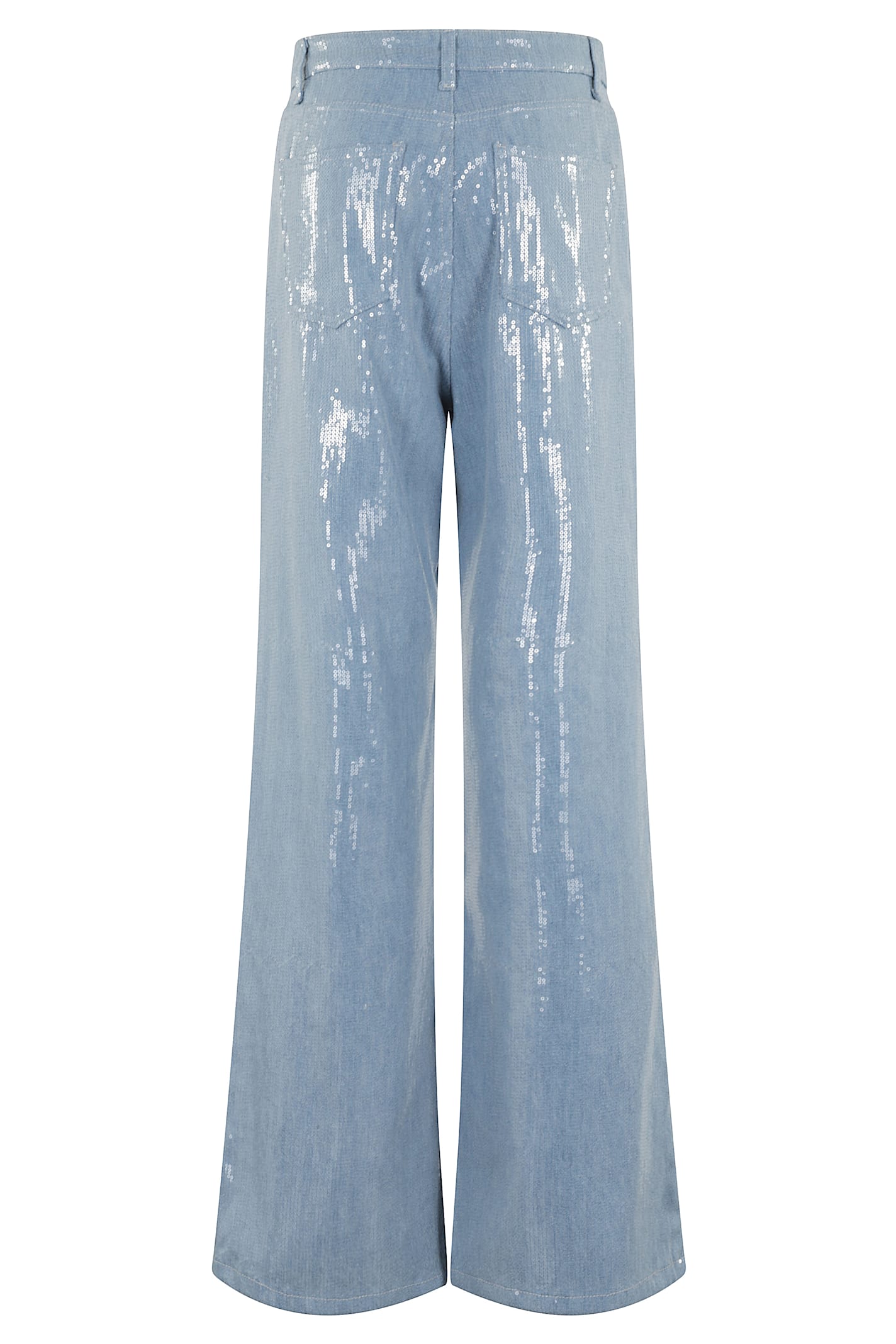 Federica Tosi Light Blue Five-pocket Jeans With All-over Sequins In Fabric Woman