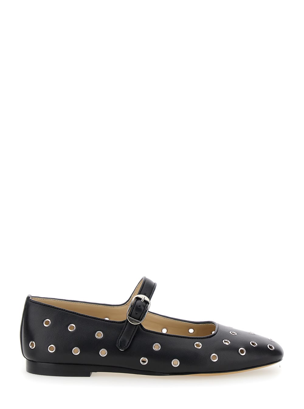 mary Jane Black Ballerinas With Eyelets In Leather Woman