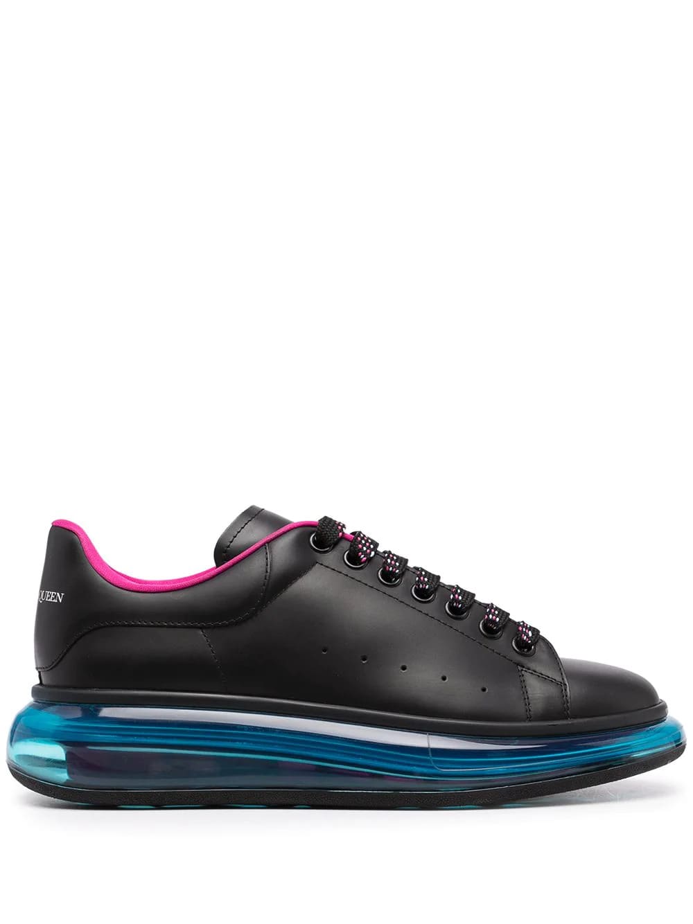 Alexander McQueen Man Black And Fuchsia Oversize Sneakers With Blue Transparent Sole