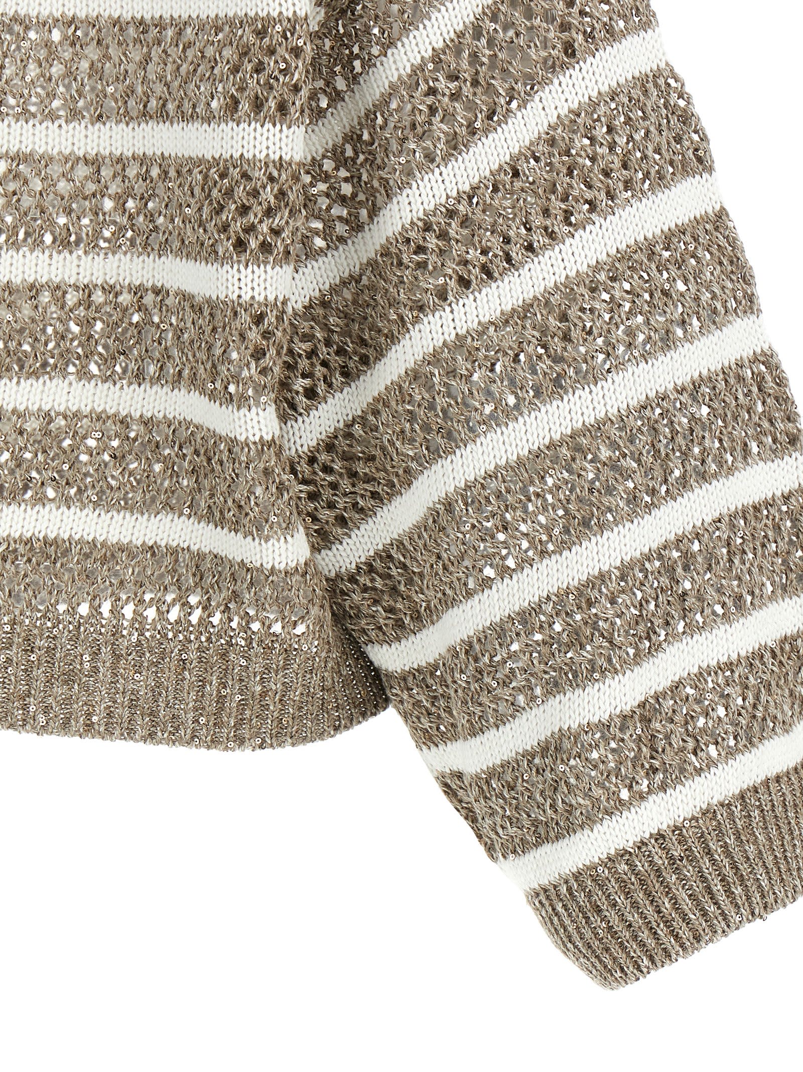 Brunello Cucinelli Dazzling Striped Net Linen Jersey In Nutshell+panama