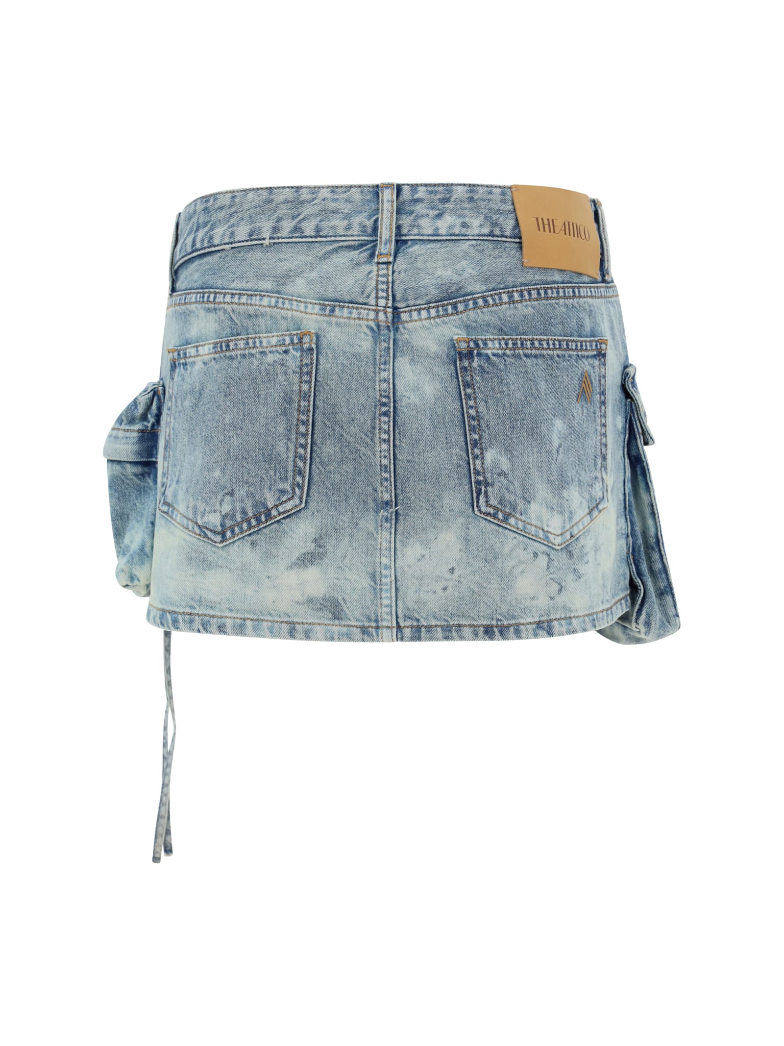 Shop Attico Denim Mini Skirt In Bleached Blue