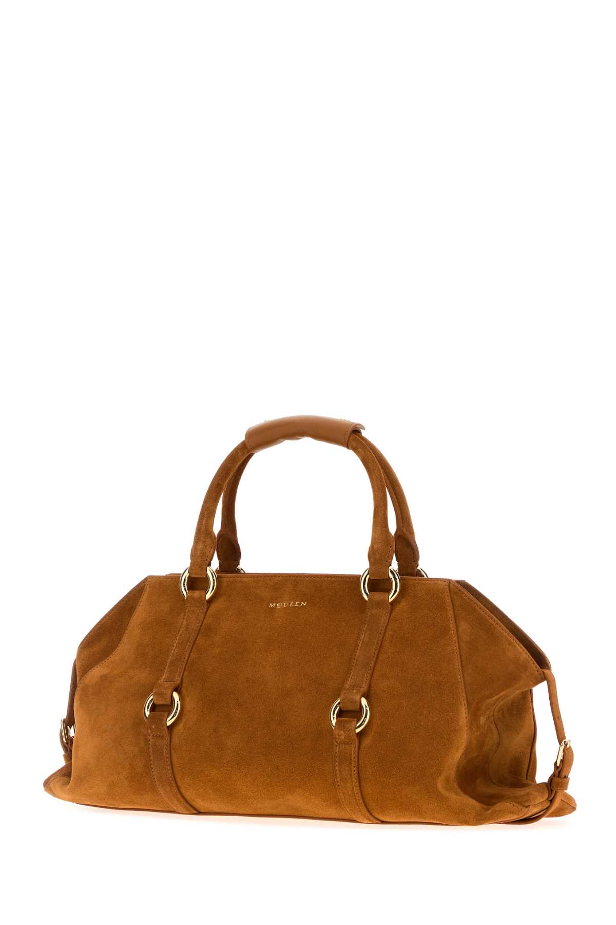 Alexander Mcqueen Caramel Suede Medium Farringdon Handbag In Brown