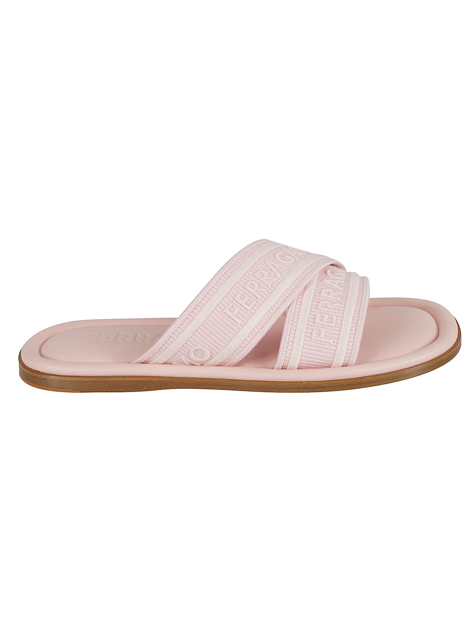 Shop Ferragamo Logo Embossed Slip-on Sandals In Pink