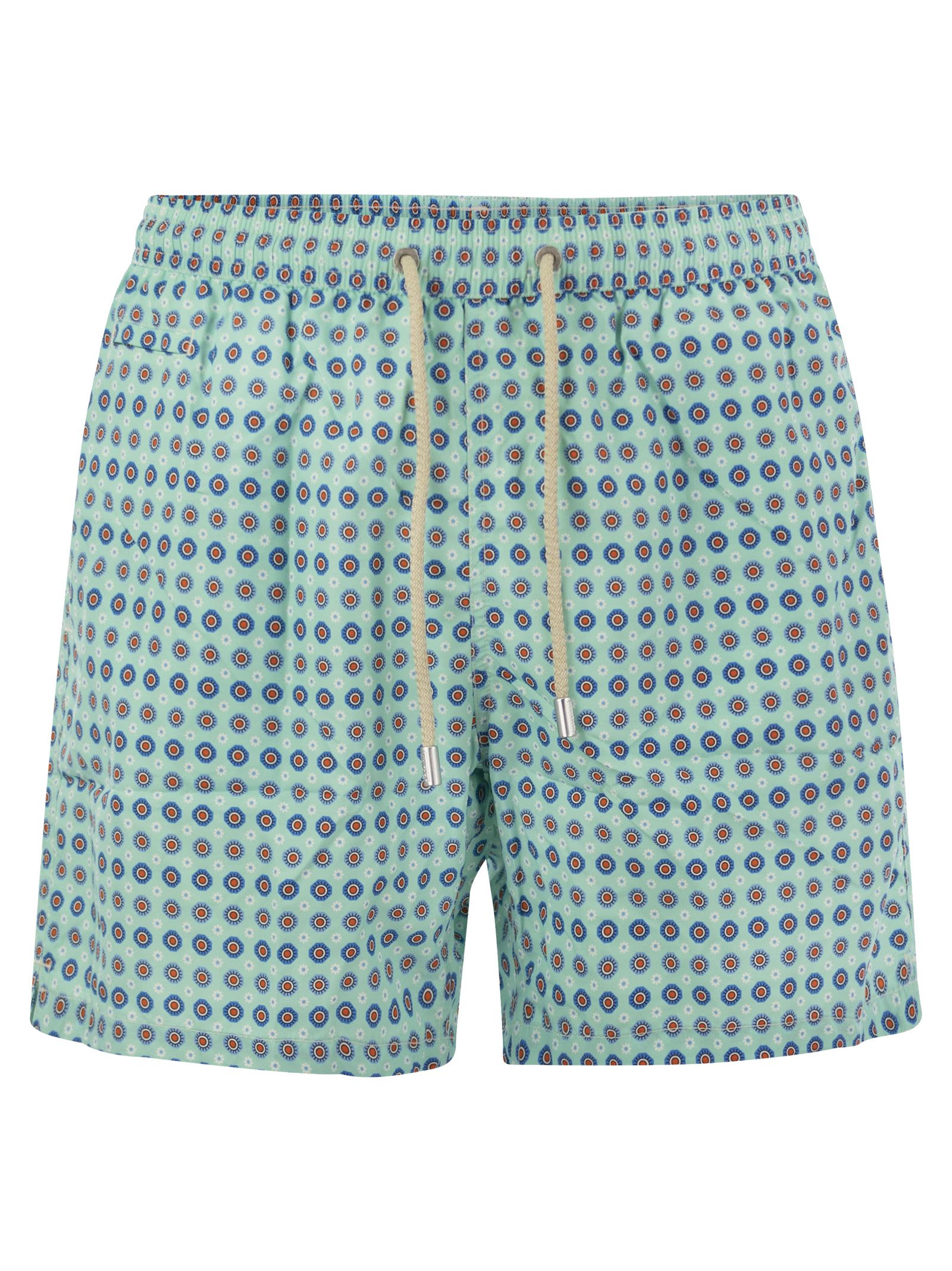 Lightweight Fabric Swim Boxer Shorts With Print