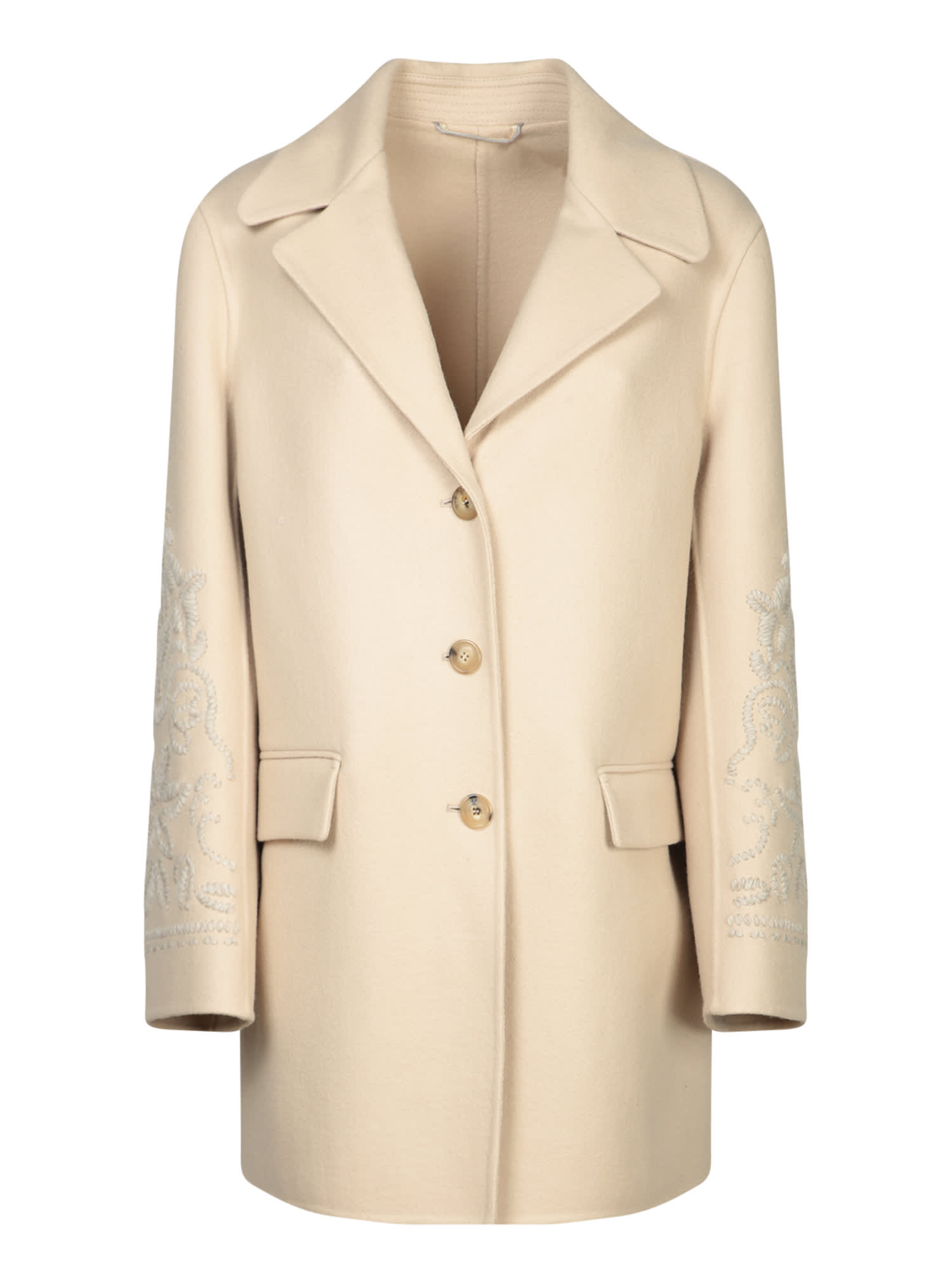 Shop Ermanno Scervino Beige Single-breasted Embroidered Coat In White