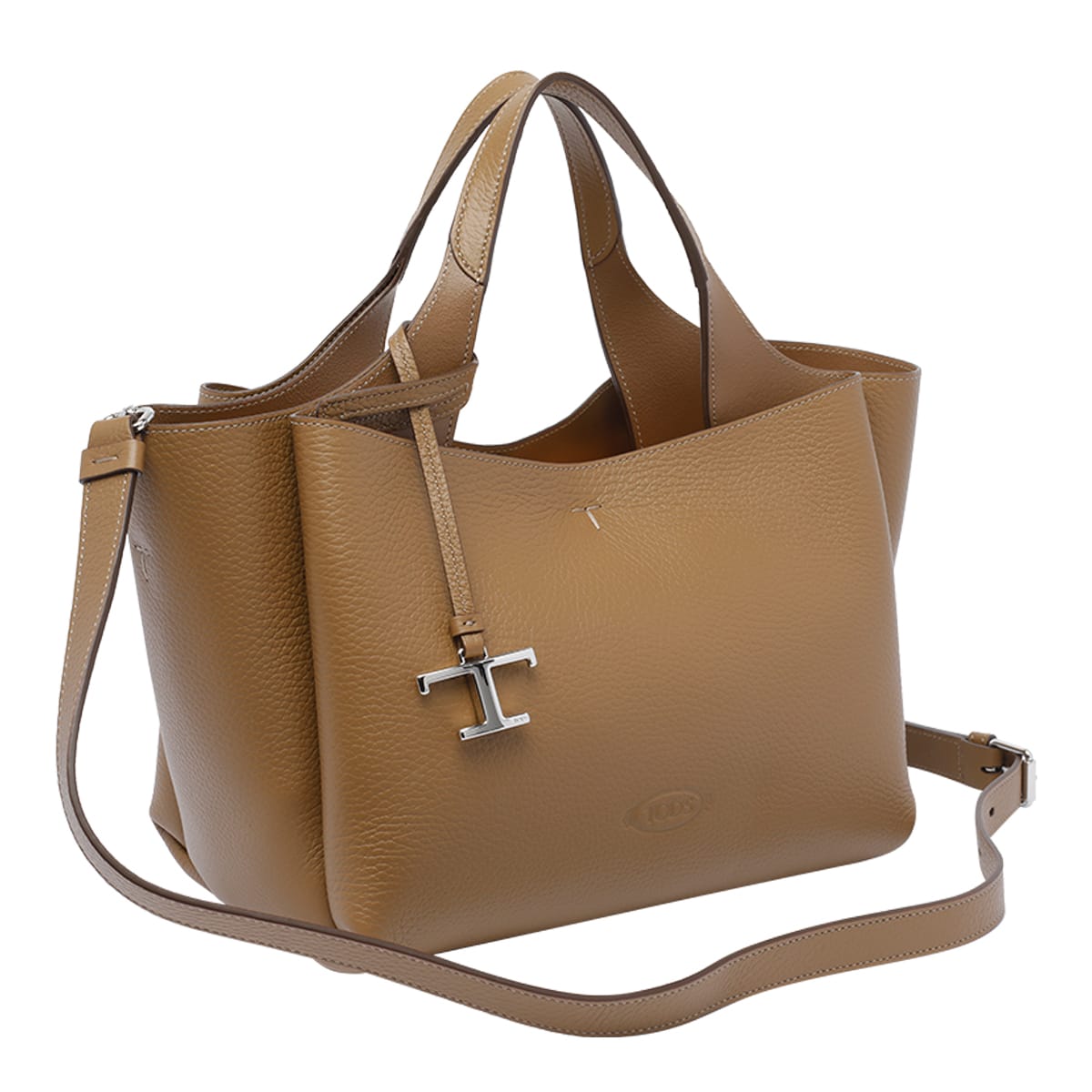 Tod's Textured Leather Tote Bag With 2 Handles In Brown