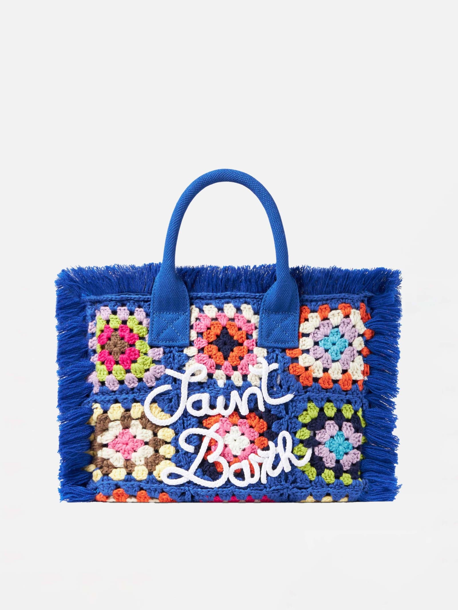 Mc2 Saint Barth Blue Crochet Bag With Fringes