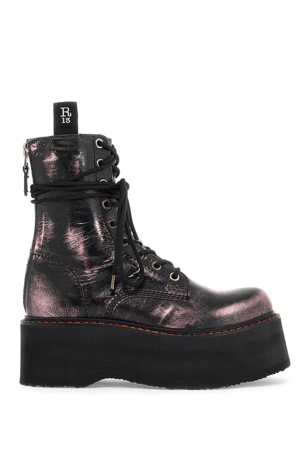 Shop R13 Double Stack Laminated Leather An In Distressed Black With Pink (pink)