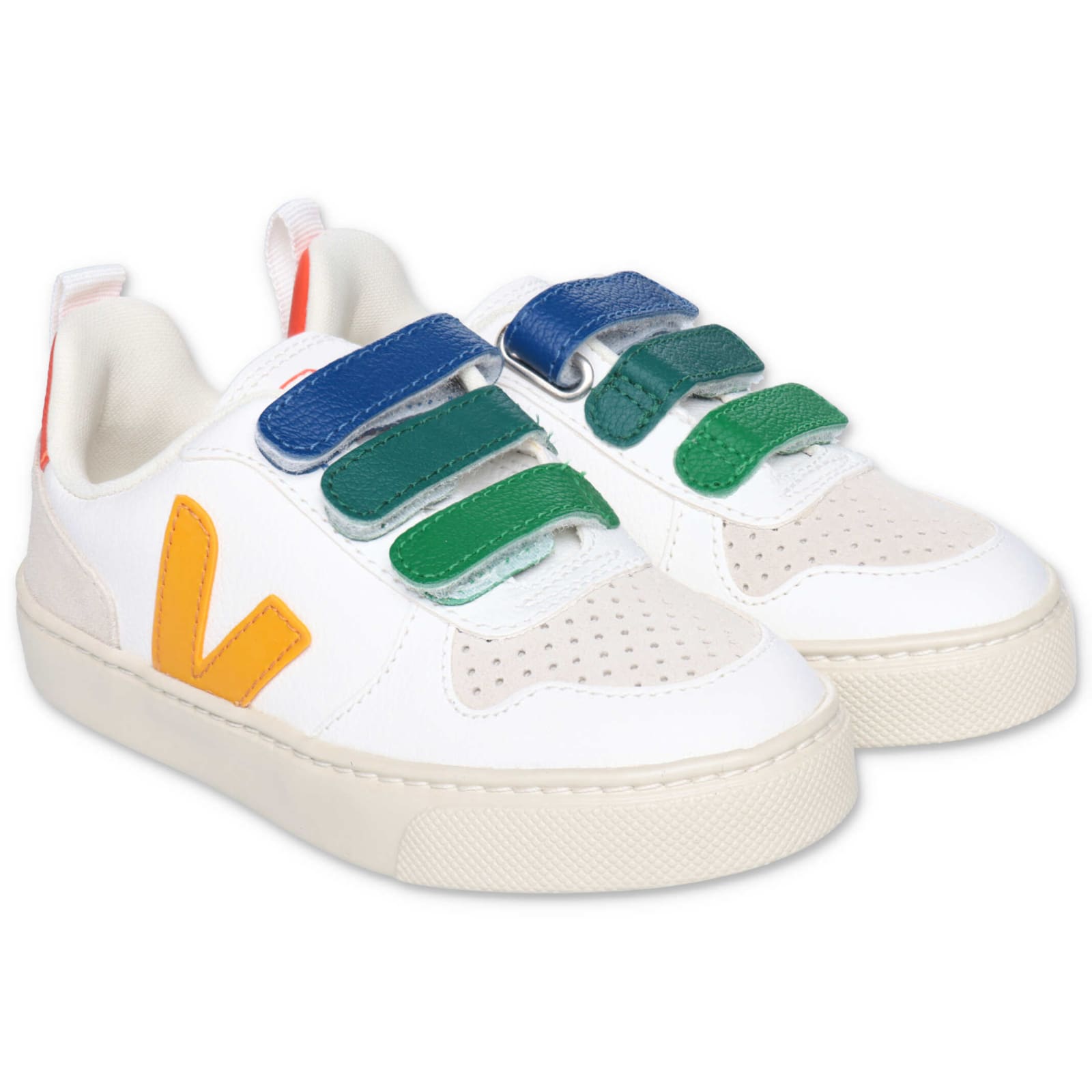 Veja Kids' Sneakers Bianche In Pelle Con Velcro In Bianco | ModeSens