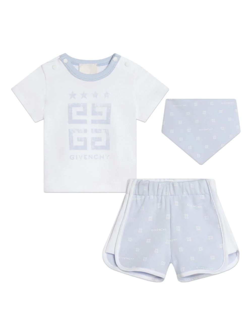 Shop Givenchy White And Light Blue Set With T-shirt, Shorts And Bandana