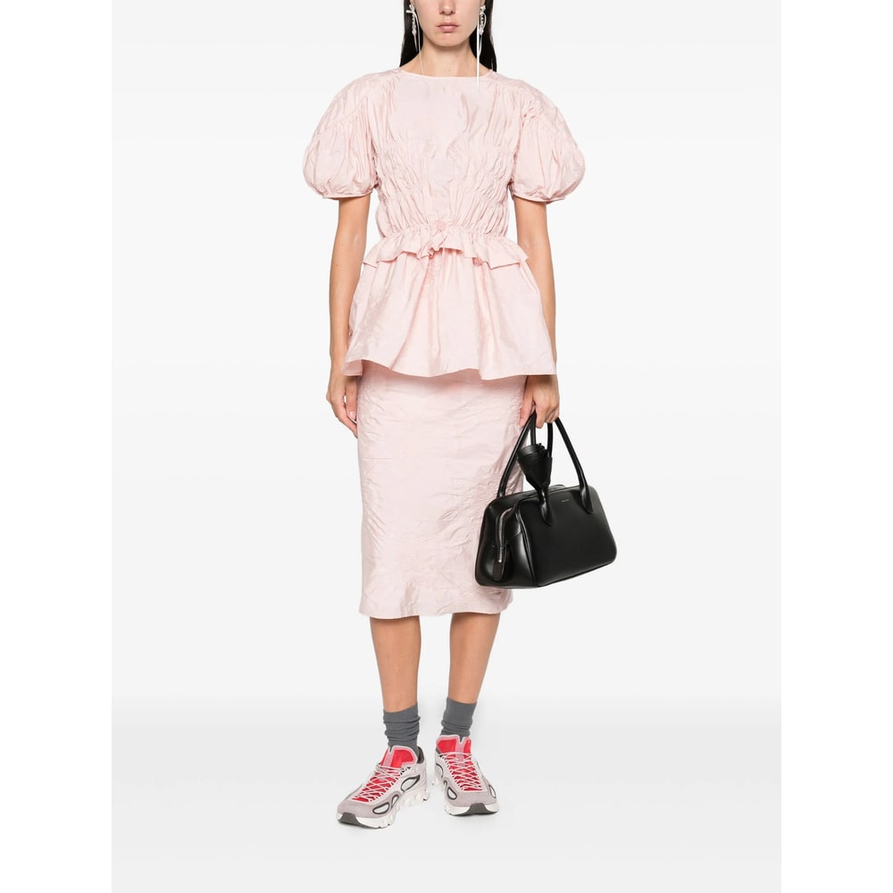 Cecilie Bahnsen Puff-sleeve Ruffled Top In Pink