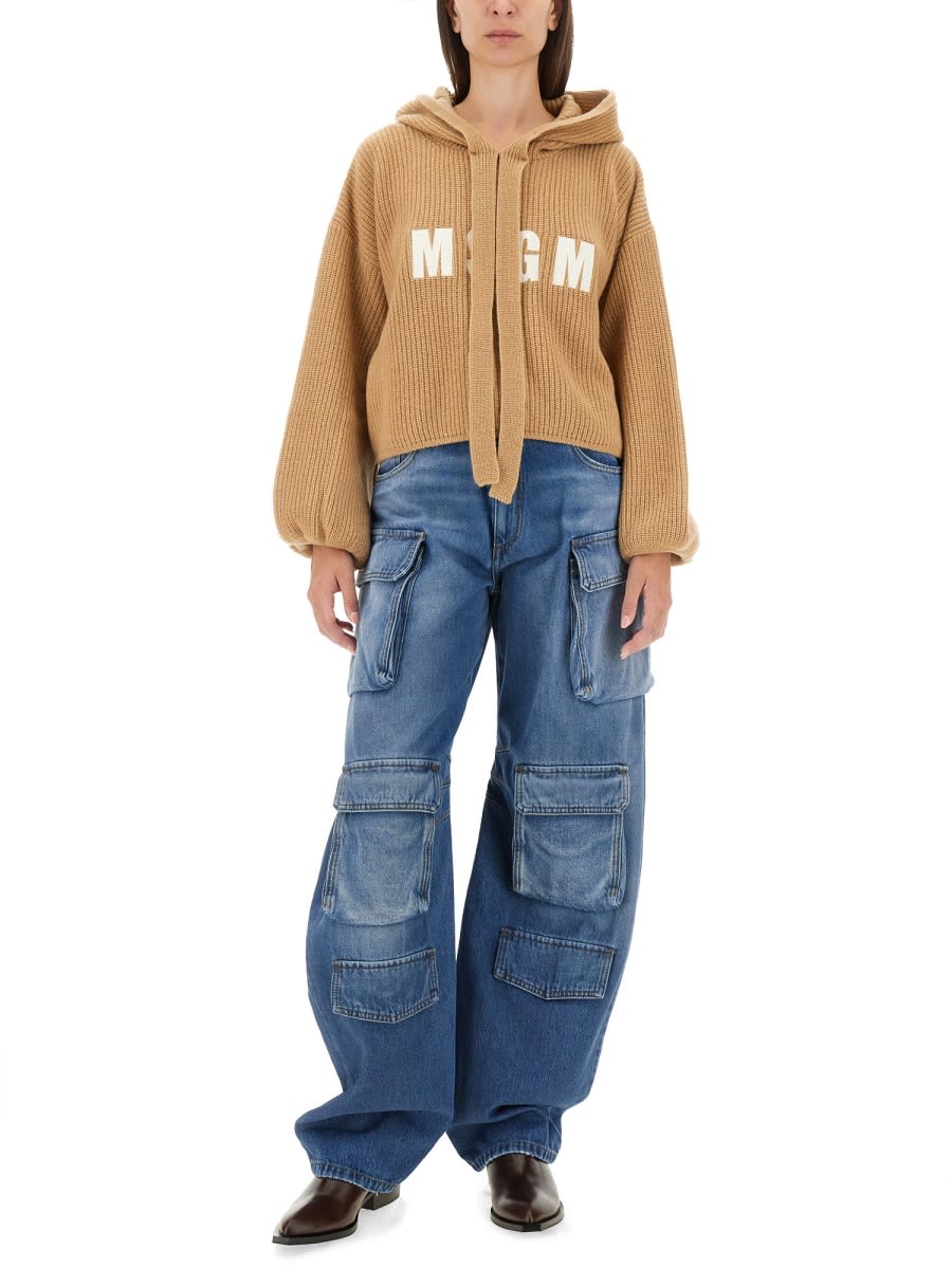 Shop Msgm Cargo Jeans In Blue