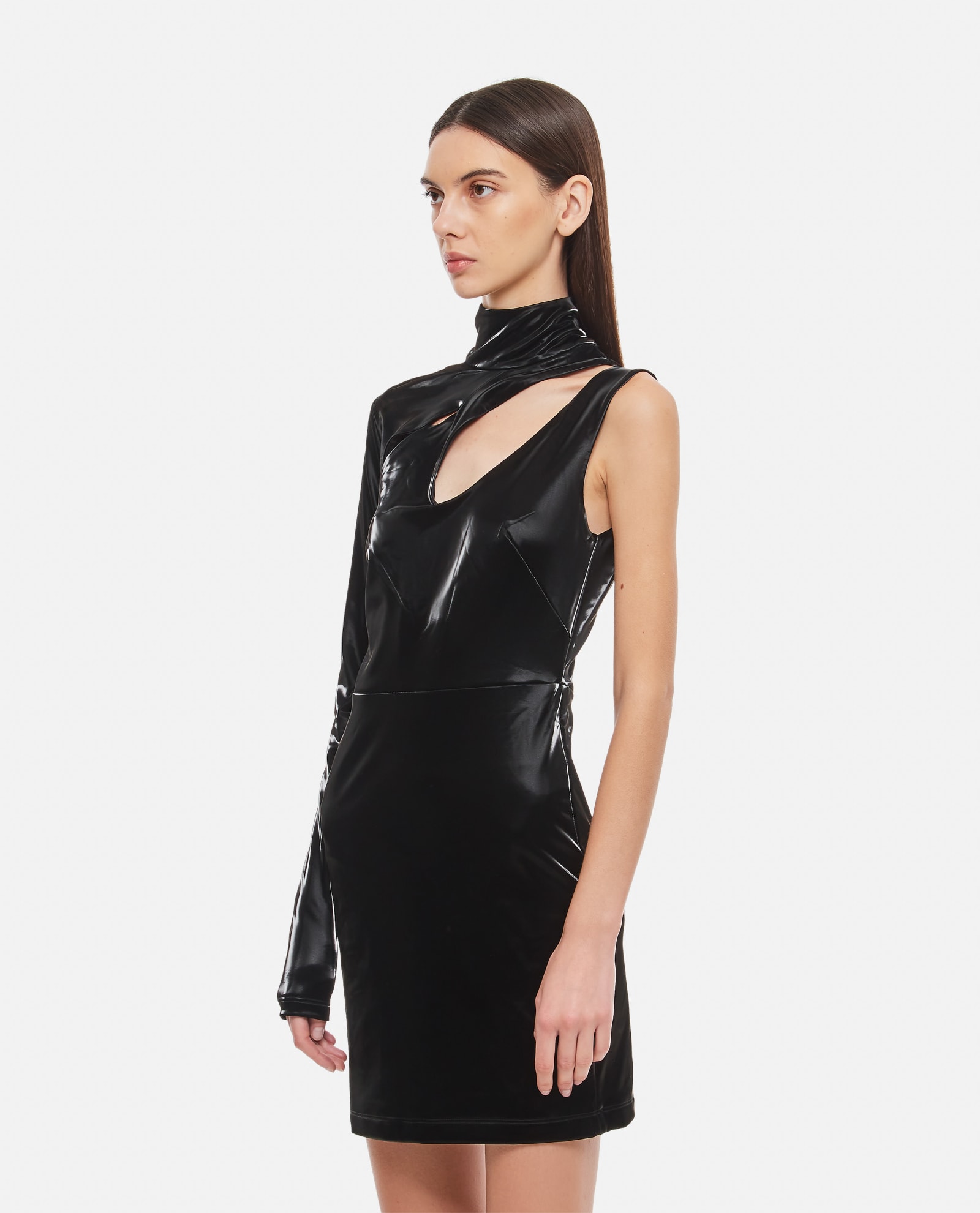 Rotate Birger Christensen Black One Shoulder Minidress With Cutouts In Black