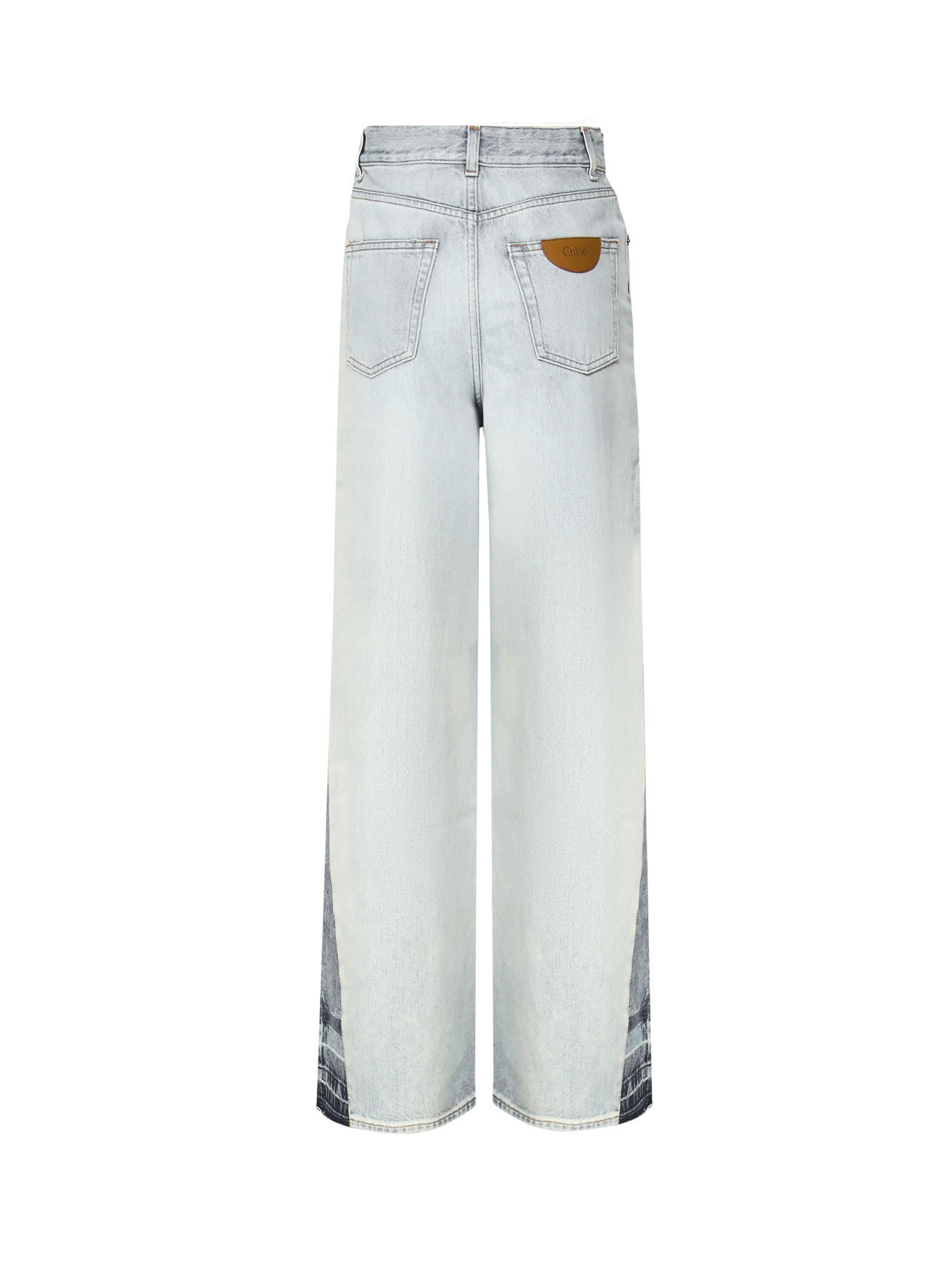 Shop Chloé Flared Jeans In Cotton Denim In Light Grey Ice Blue