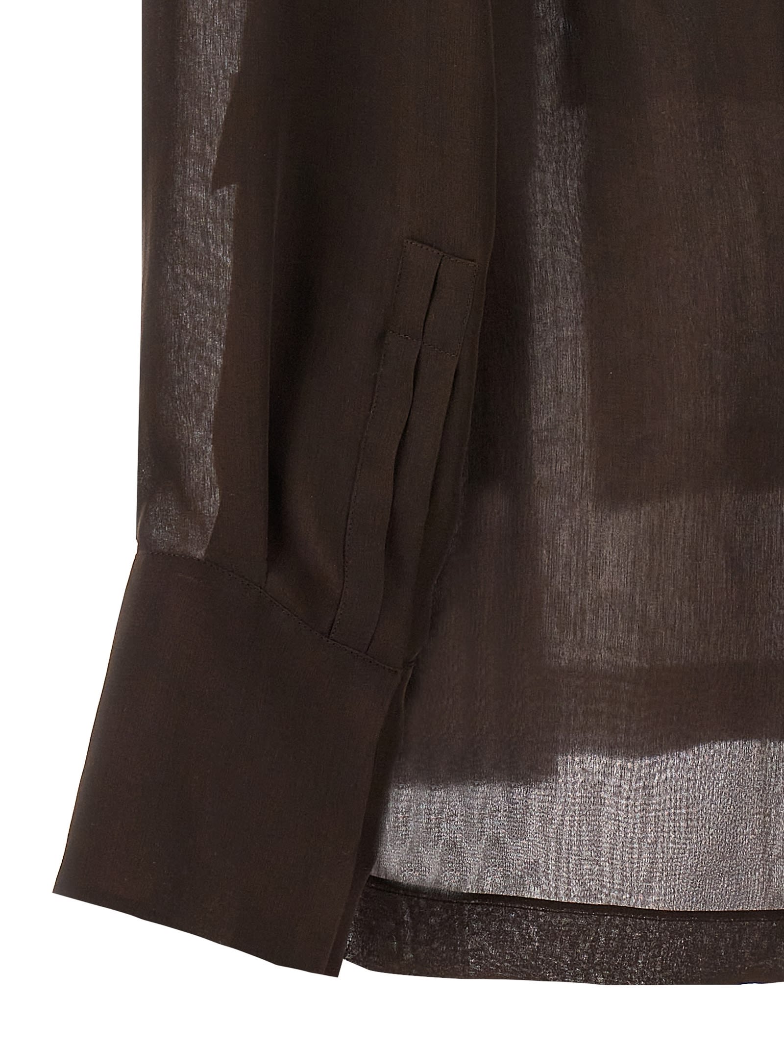 Saint Laurent Biologic Silk Dress With Belt At Waist In Brown
