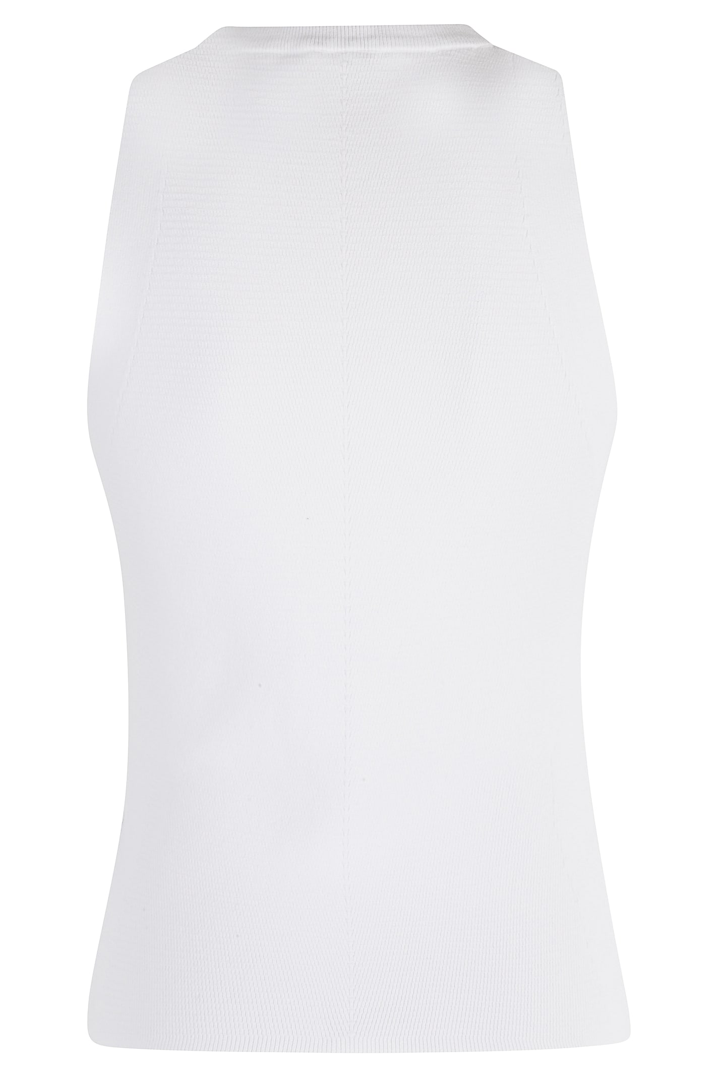 Diesel Sleeveless Round Neck Top With Ribbed Knit And Metallic Logo In White