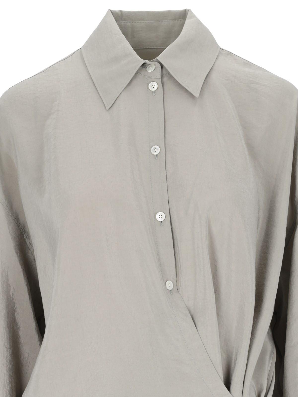 Shop Lemaire Twisted Shirt Dress In Grigio Chiaro