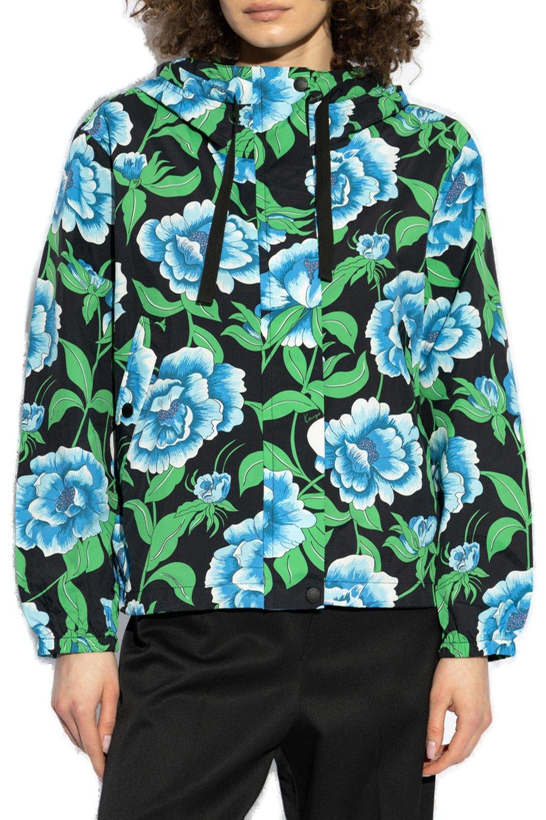 Kenzo Peonies Print Windbreaker Jacket In Black
