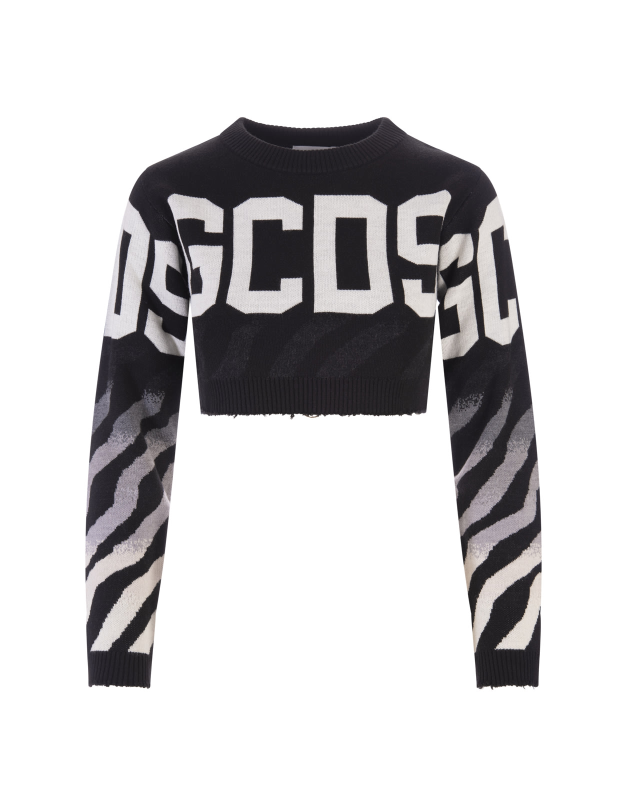 GCDS Woman Black And White Crop Pullover With Logo
