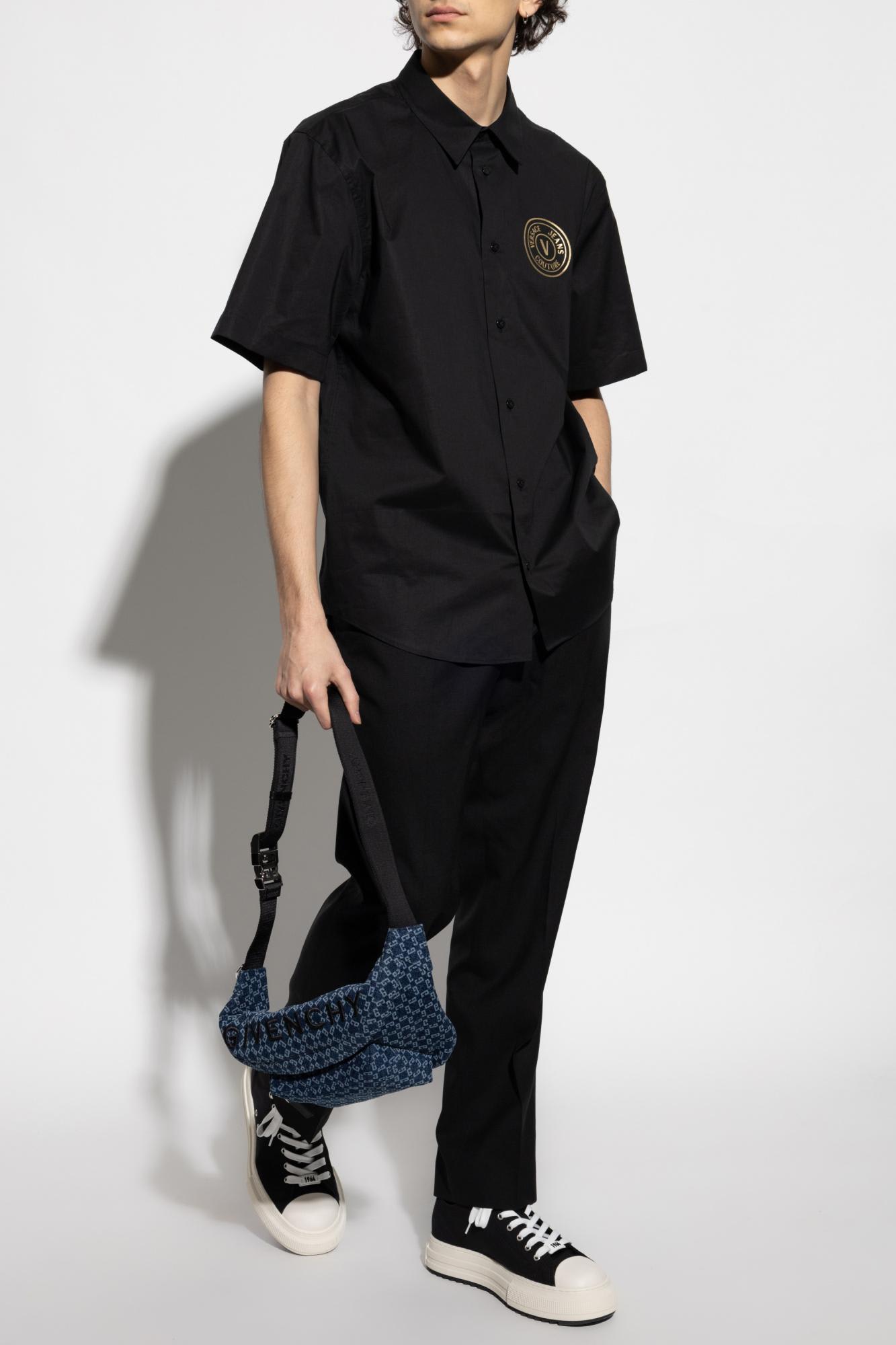 Shop Versace Jeans Couture Shirt With Logo In Black Gold